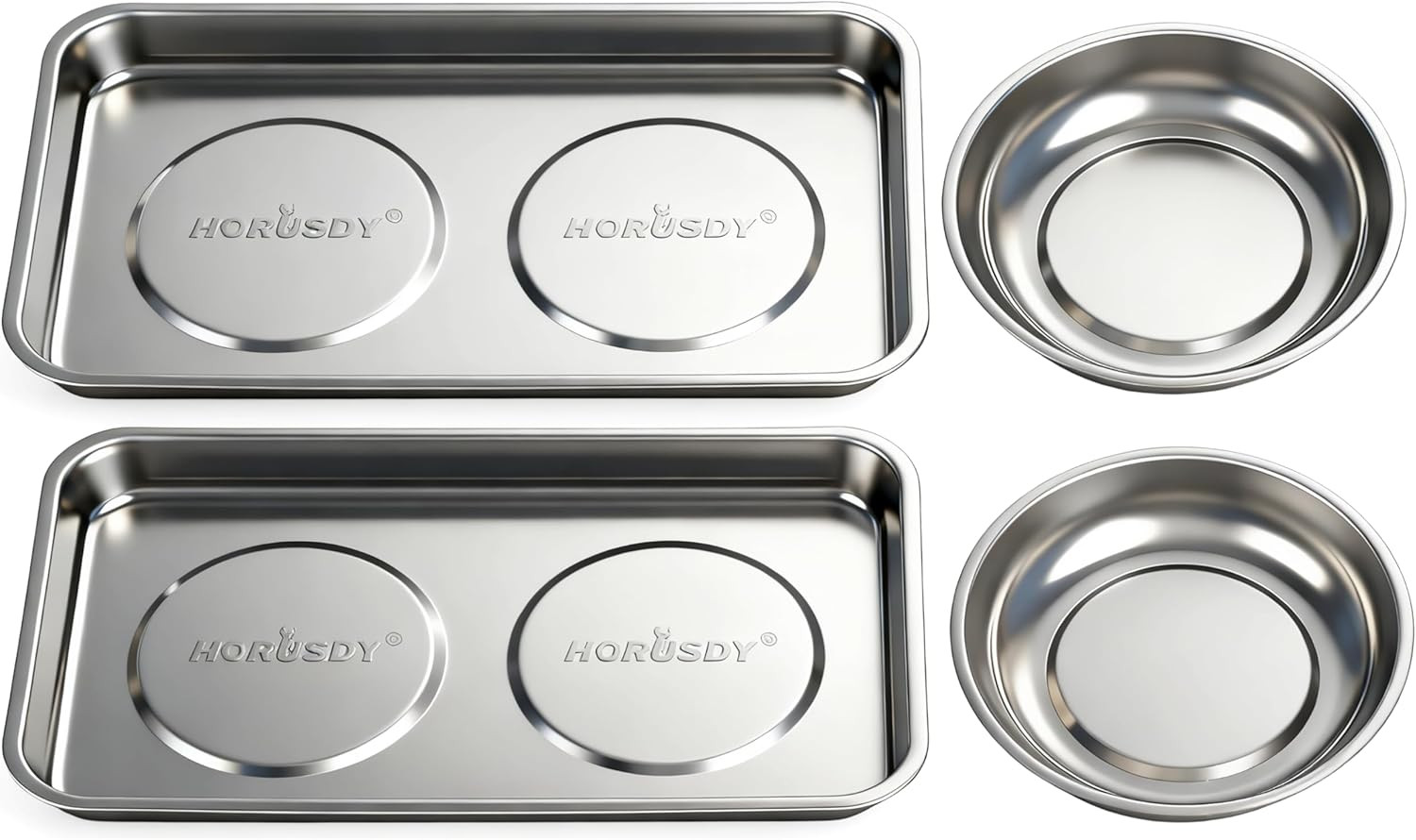 4-Piece Large Magnetic Parts Tray Set, Stainless Steel Heavy Duty 9.5\
