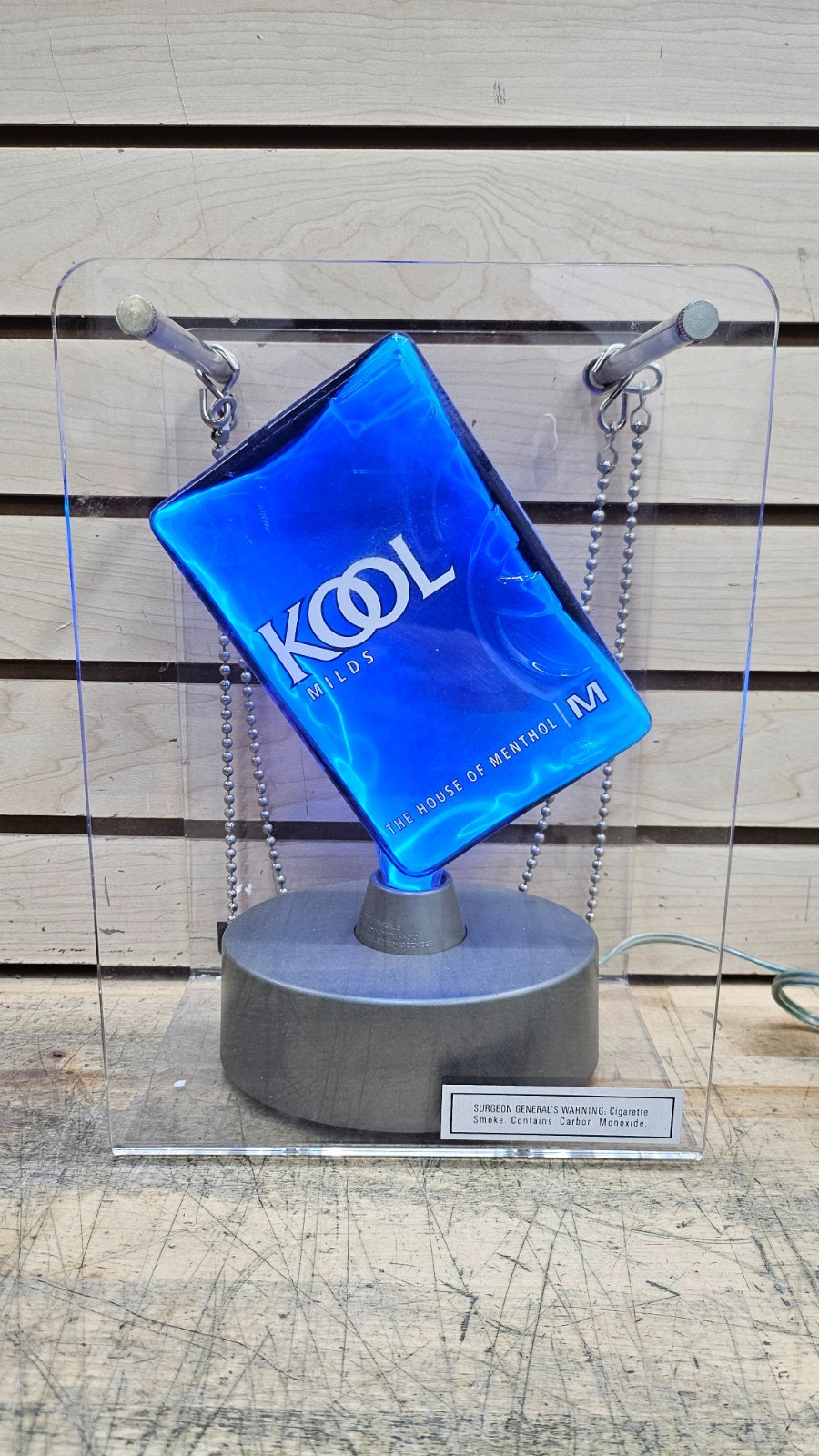 KOOL MILDS CIGARETTE BLUE PLASMA GLASS LIGHT DISPLAY SIGN TOBACCO Electric