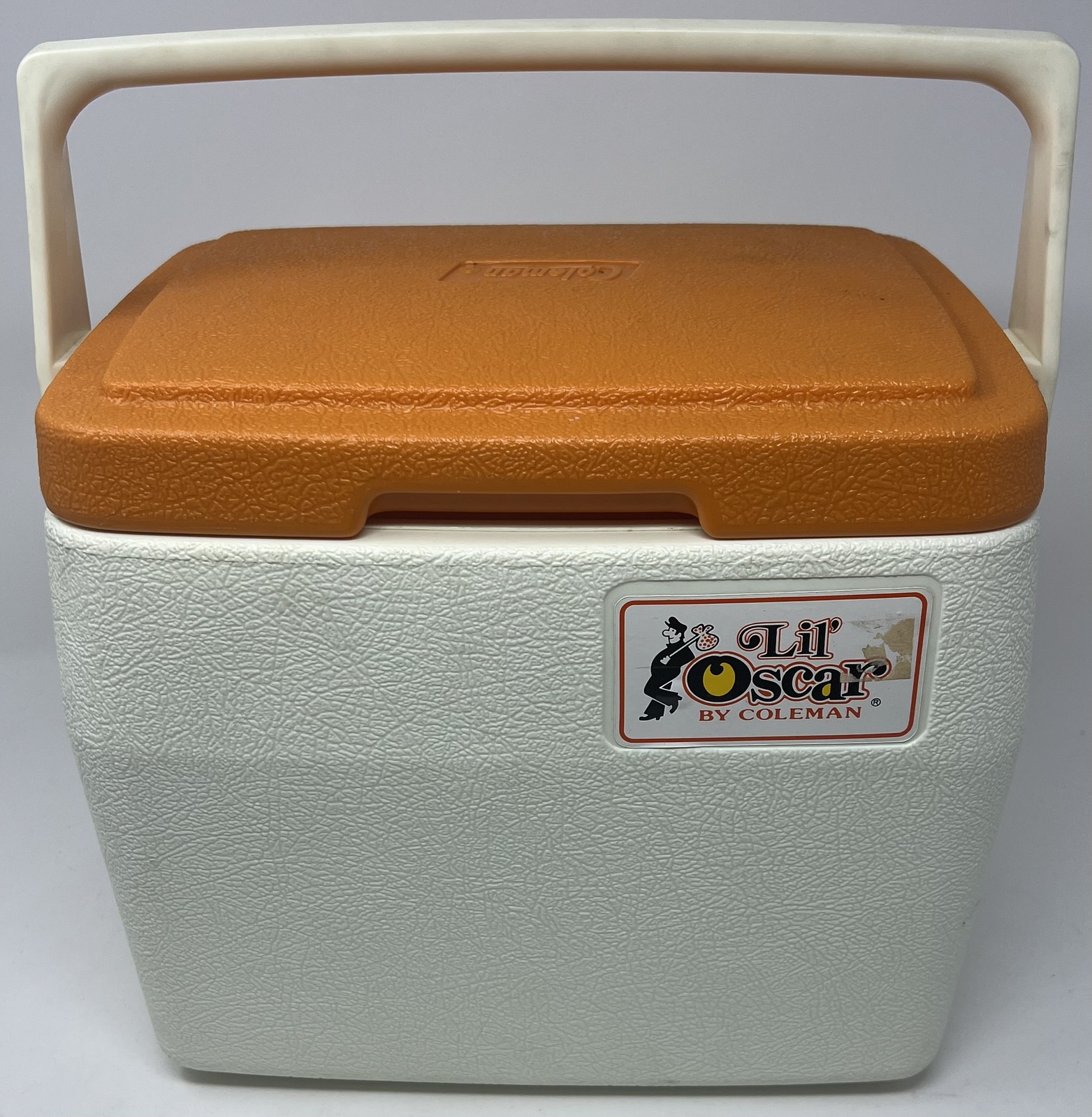 Vintage 1970 Coleman Lil\' Oscar Mini Cooler Ice Chest Orange White Picnic NICE