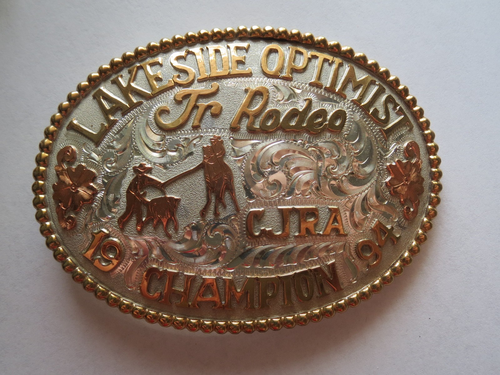 CJRA Lakeside Optimist Team Roping 1994 Champion Rodeo Award Buckle CA