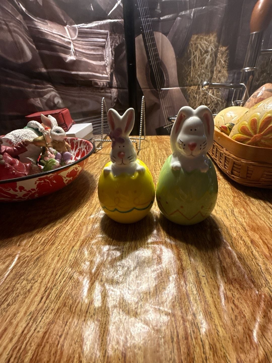 NEW 2015 Jo-Ann Ceramic Easter Bunny Rabbit Egg Salt and Pepper Shakers Set