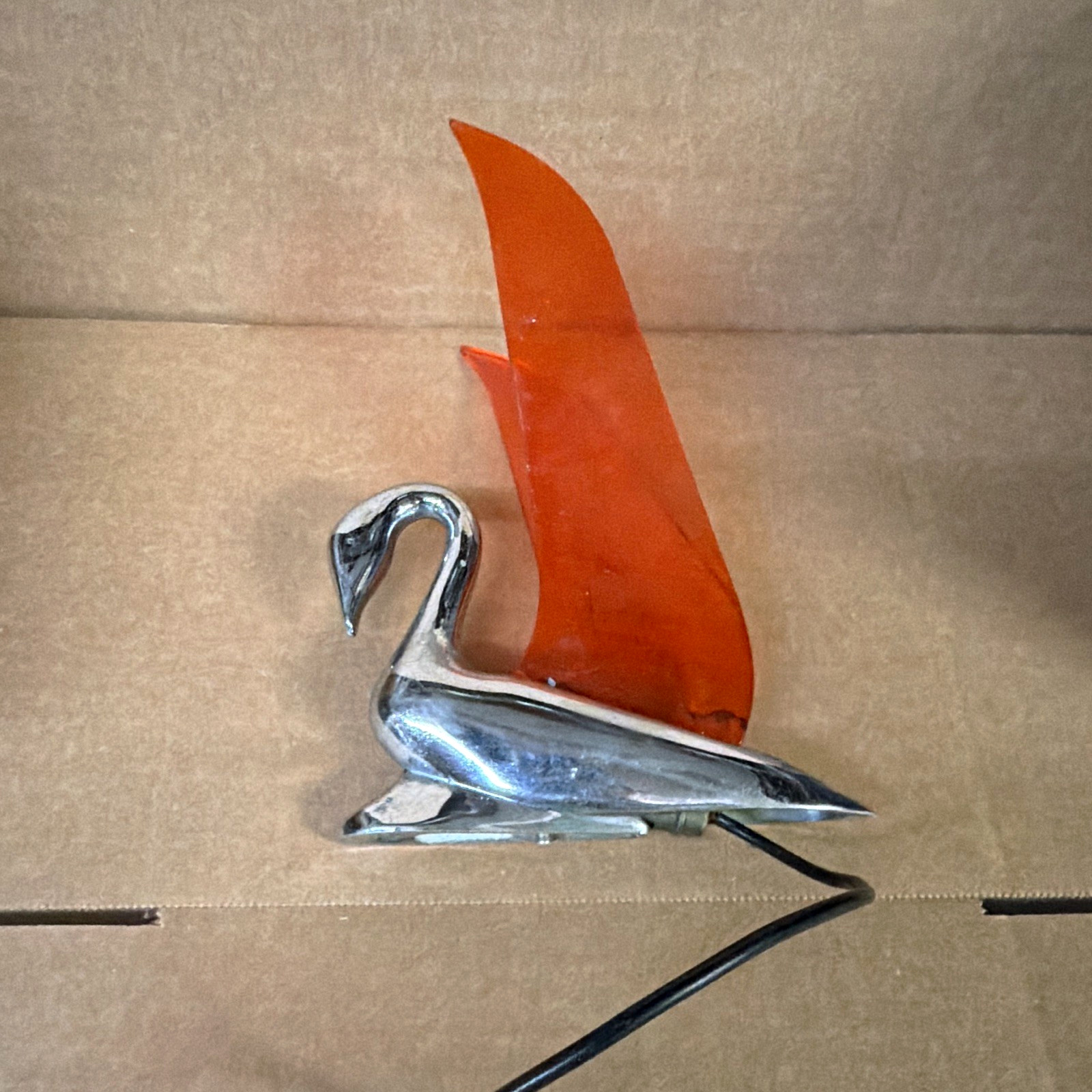 Vintage Chrome Swan Hood Ornament w/ Plastic Wing Emblem, 1930