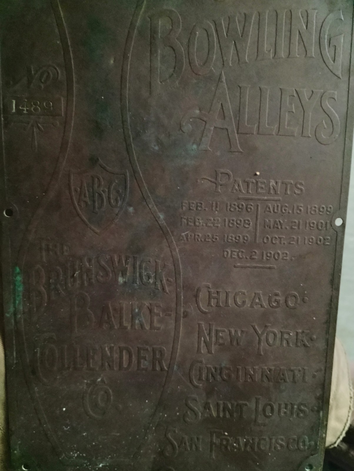 The Brunswick Balke Collender Vintage Copper Sign Dec 2 1902