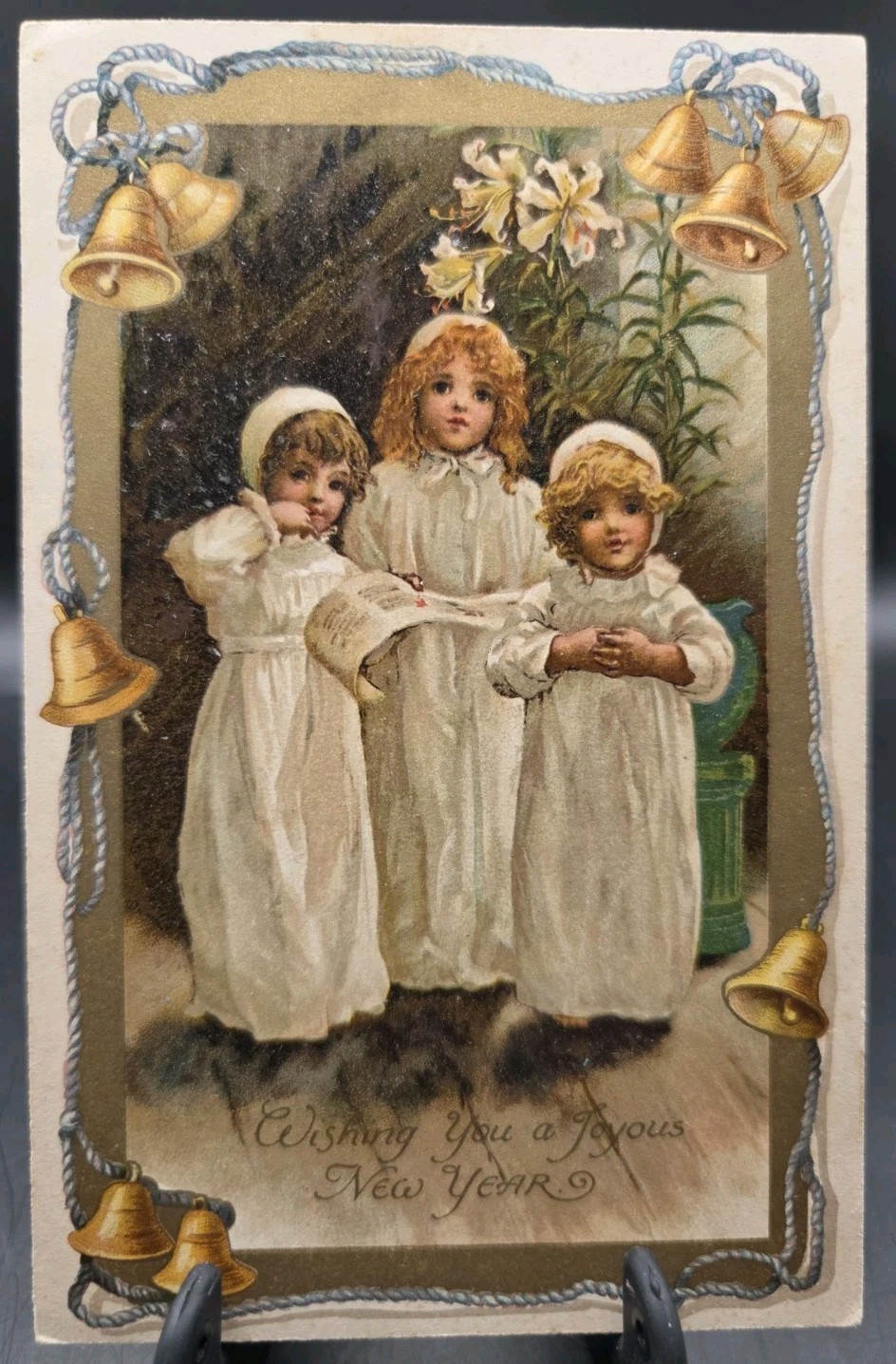 Antique Ernest Nister NEW YEAR Victorian Children Postcard 1900s Bavaria 