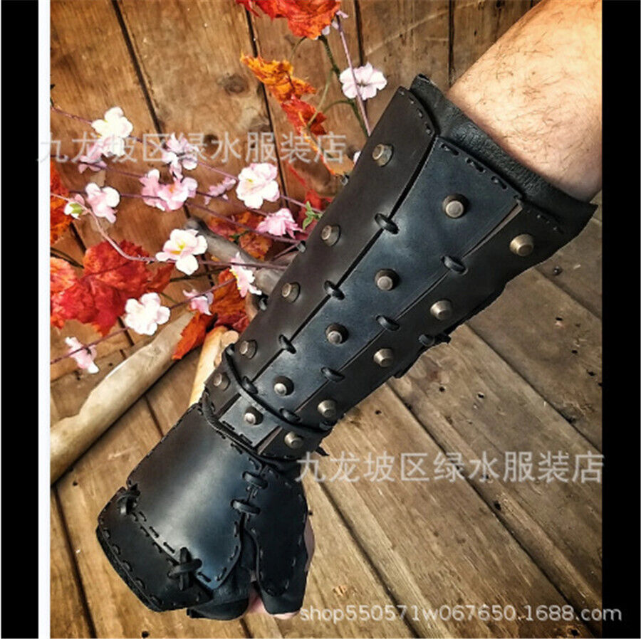 Medieval PU Leather Arm Armor Bracer Glove Lace Up Rivet Guard Arm Protective 