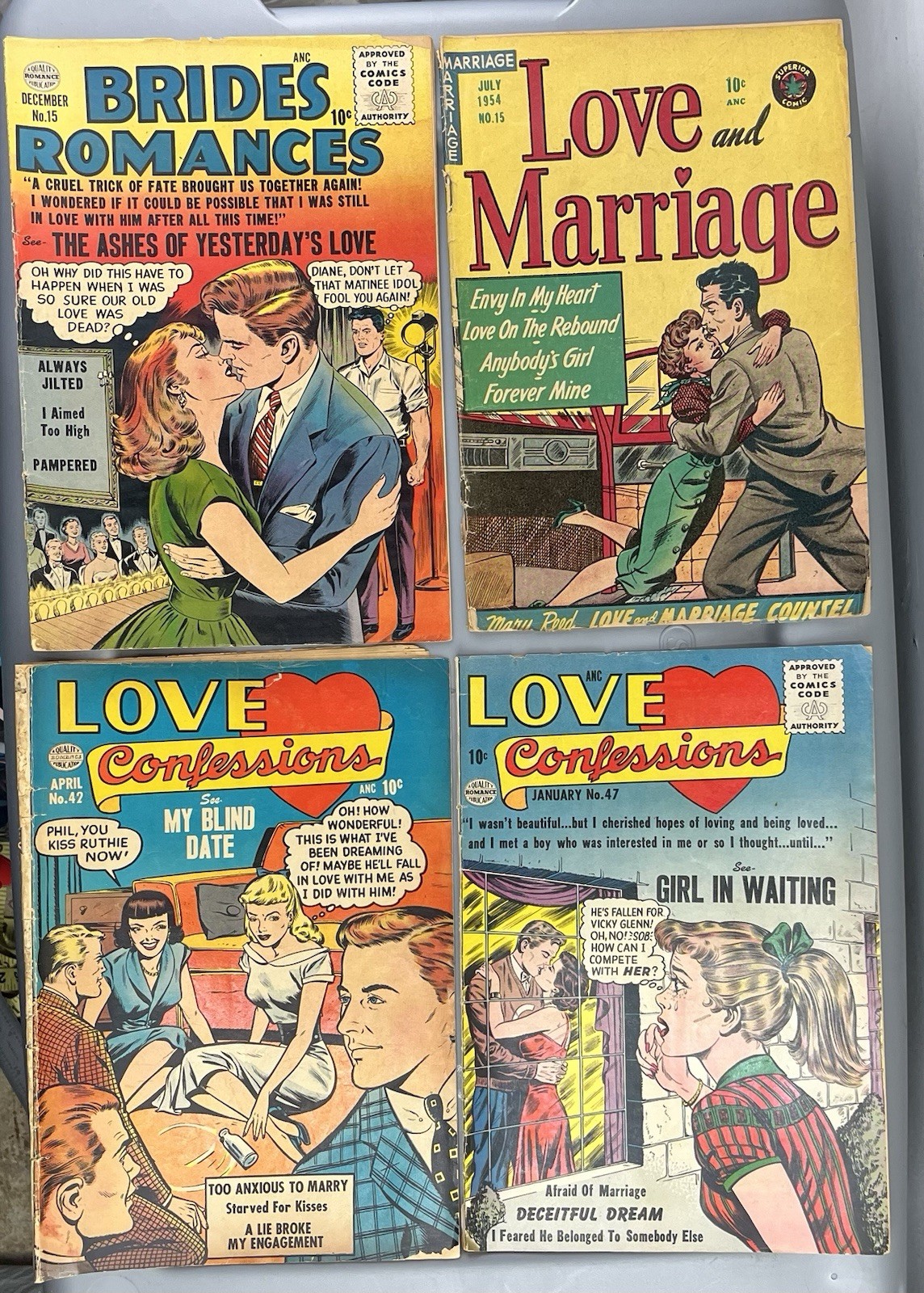 Vintage 1954-1956 Romance Comic Lot of 4 Quality Superior Pre-Code Mid-50s Raw