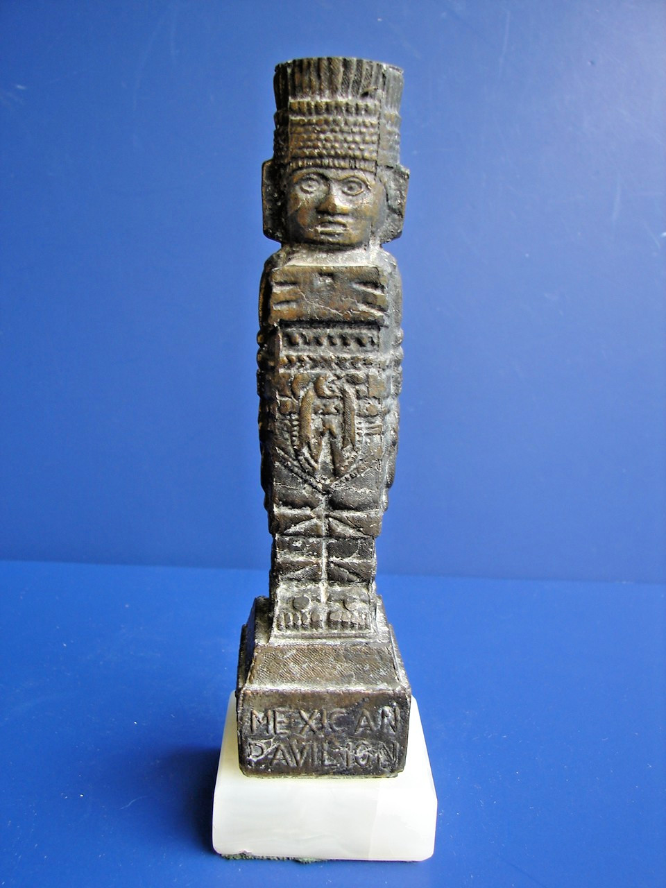 Worlds Fair 1965 Souvenir Brass Statue 8” High Mexican Statue Figure Marbel Base