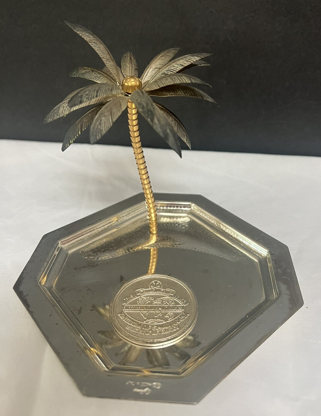 OLRI Palm Tree Trinket Dish/match Holder, Vintage, Made In Italy Silver Plated