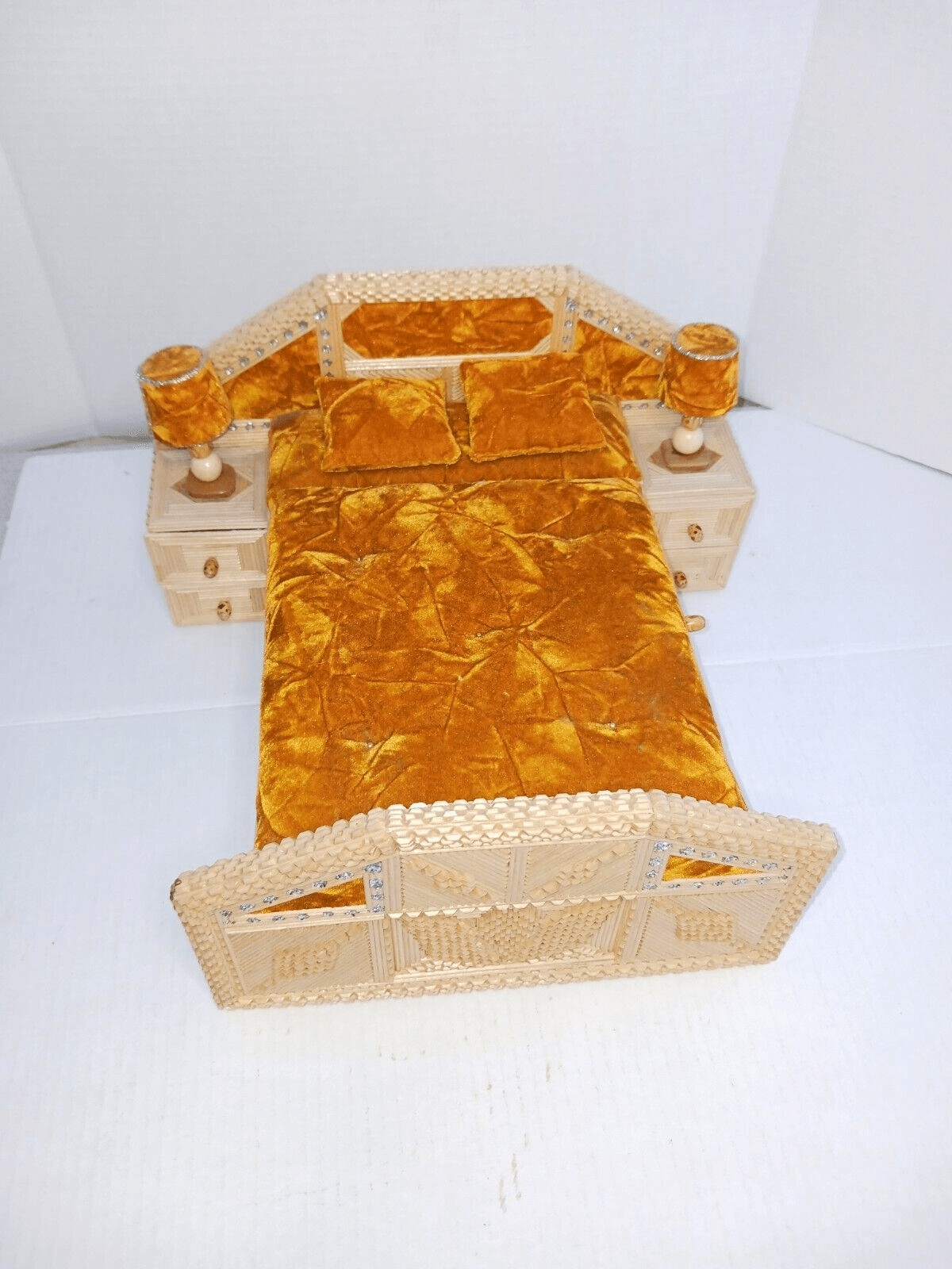 Vintage Matchstick Folk Art Bedroom Jewelry Box Photo Frame Working Drawers