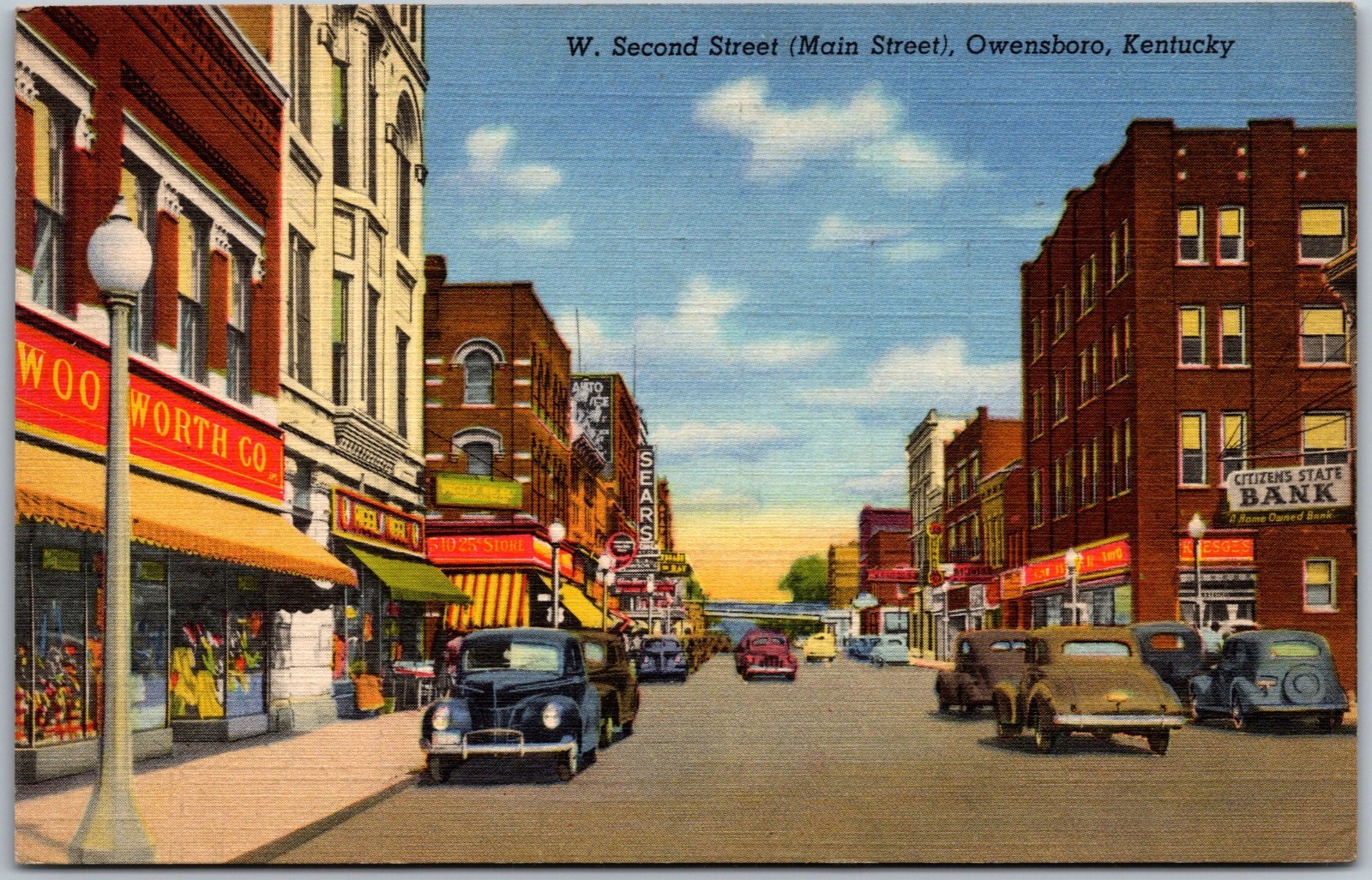 W Second Main Street Owensboro KY Woolworth Sears 1945 Postcard 2104