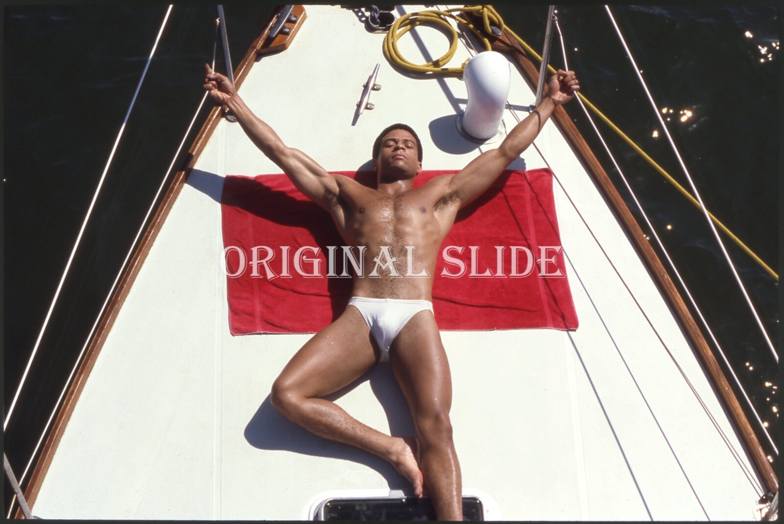 Shirtless Black Male Model Homoerotic Beefcake Speedo Gay Int 35mm Slides (3) mp