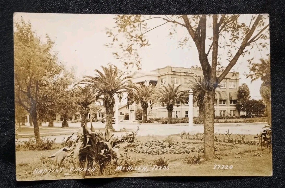 RPPC 1930s Baptist Church McAllen Texas DOPS Stamp Box Clear Image