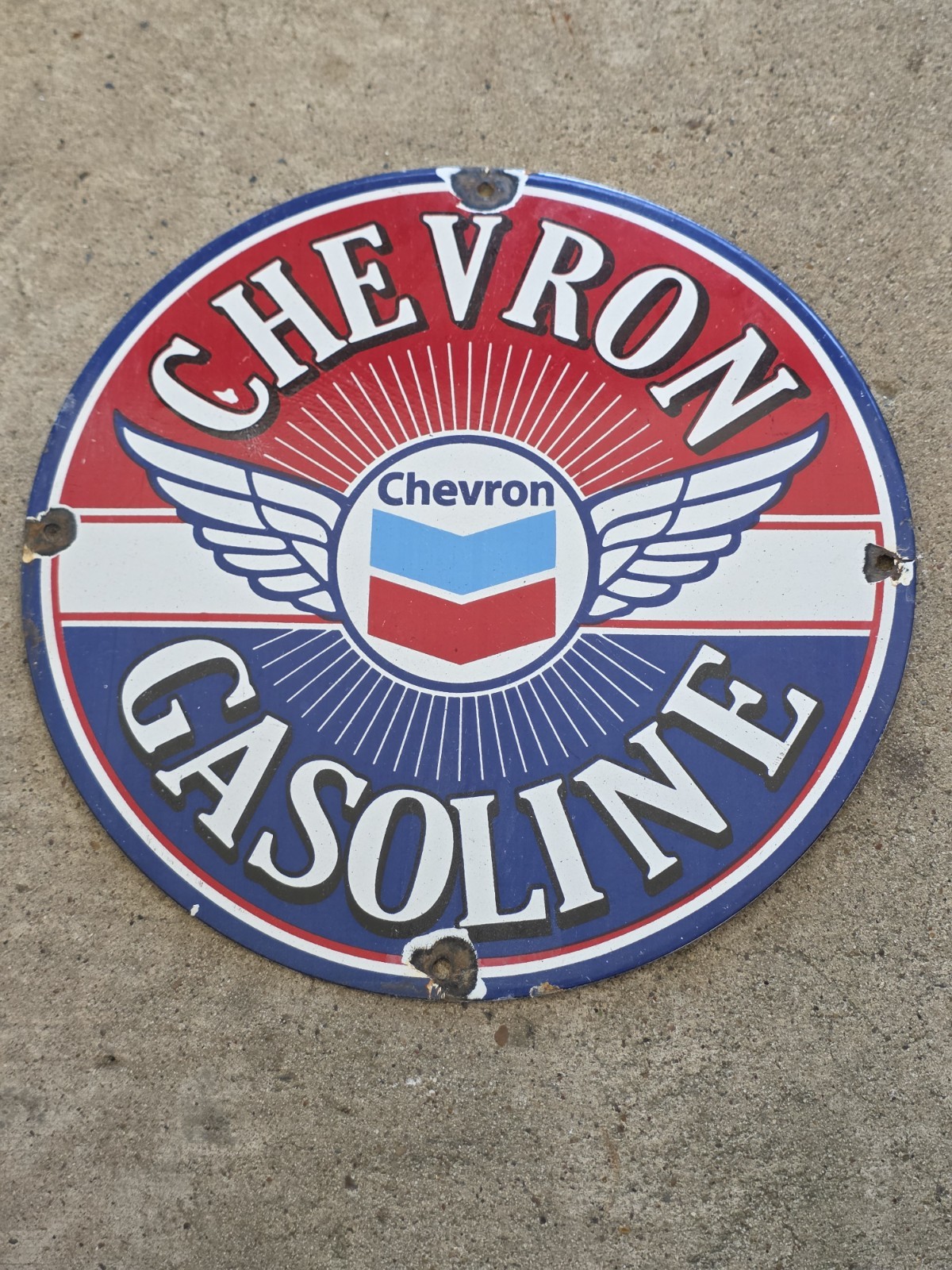 VINTAGE CHEVRON PORCELAIN GAS PUMP SIGN CLASSIC GAS & OIL 12\ VINTAGE CHEVRON PORCELAIN GAS PUMP SIGN CLASSIC GAS & OIL 12\