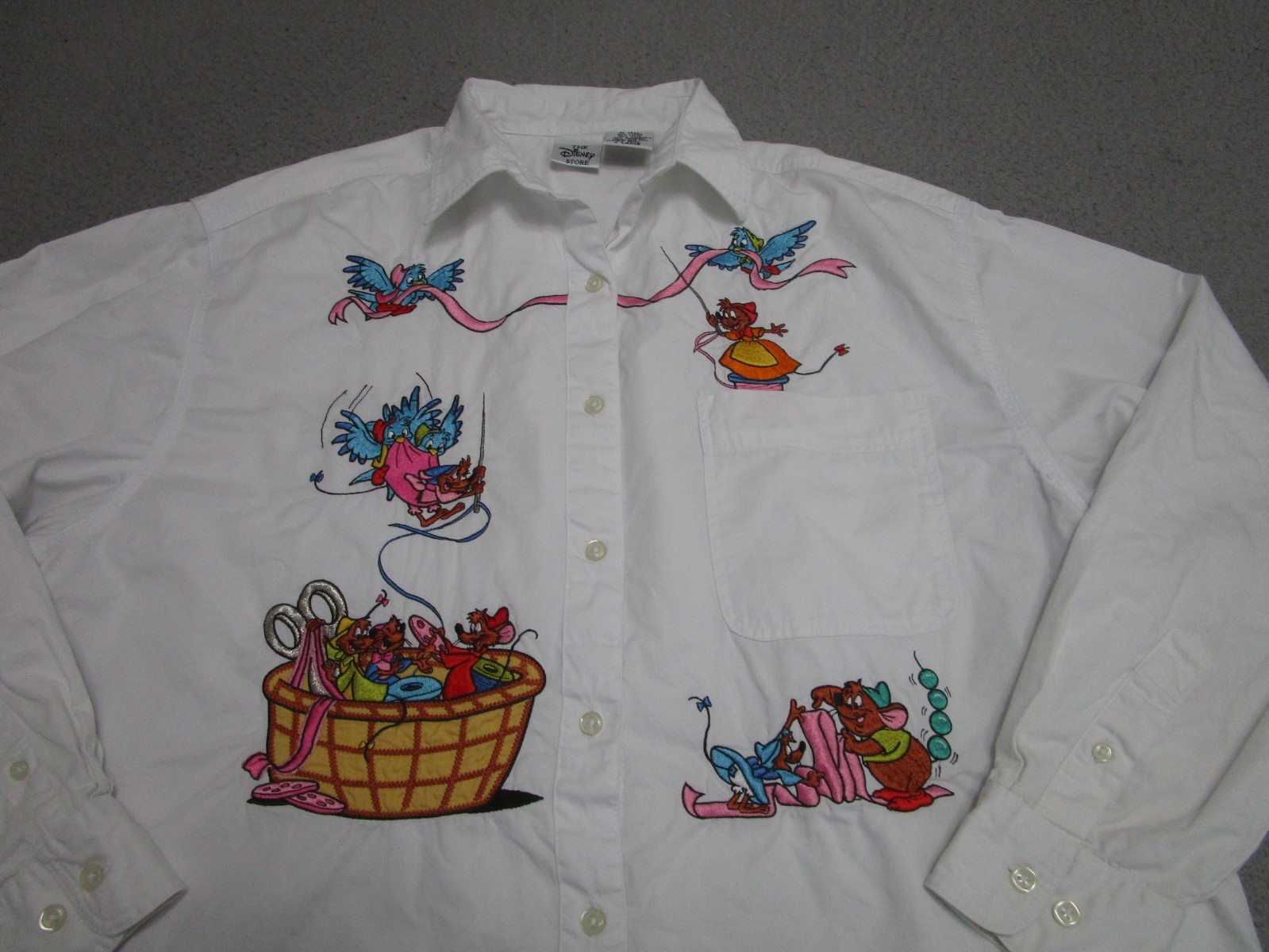 Vintage Cinderella Disney Store Button Up White Shirt XL Embroidered 90s RARE