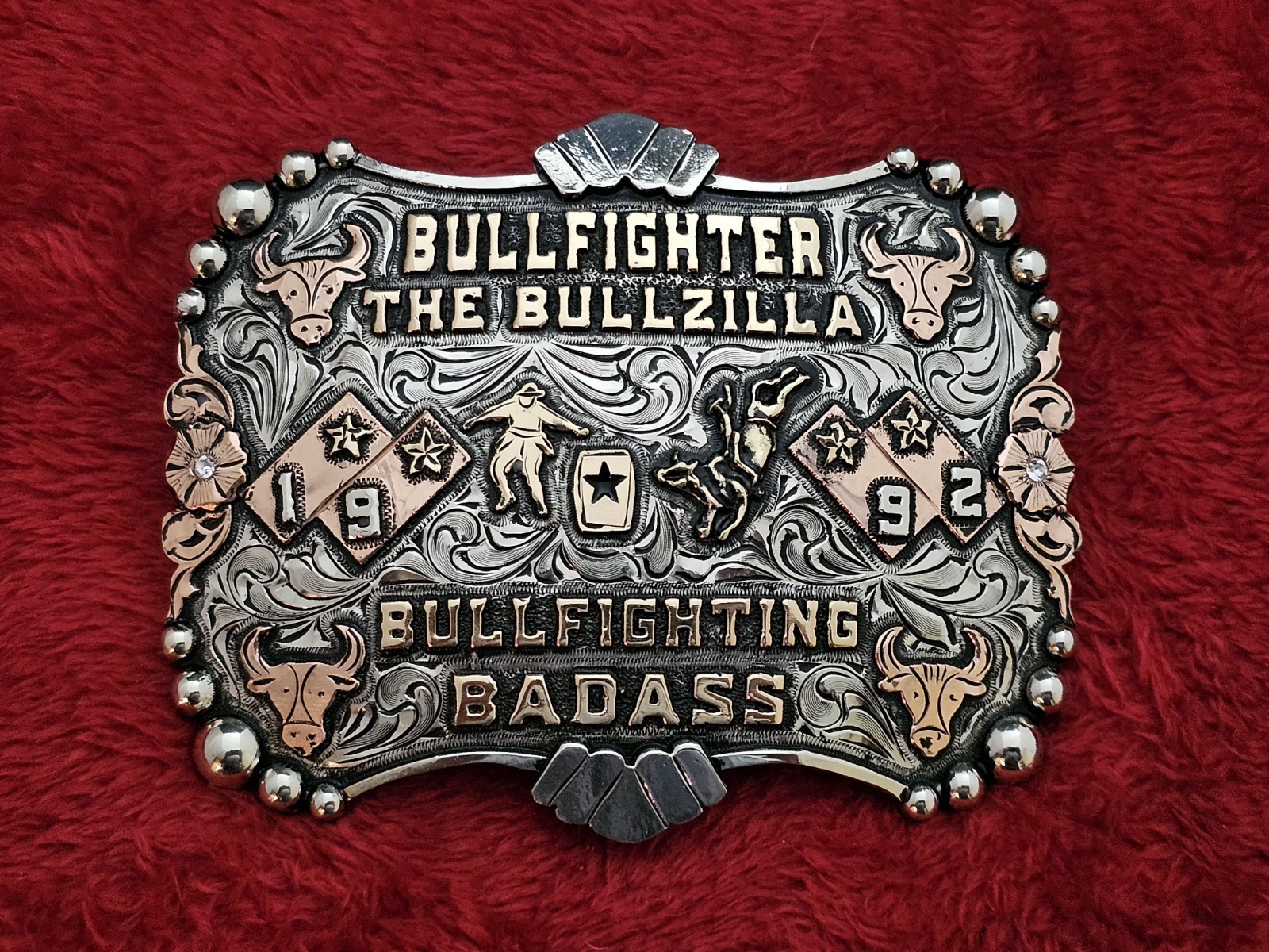 X~Treme BULLZILLA BULLFIGHTING RODEO CHAMPION TROPHY BUCKLE☆Rare☆1992☆961