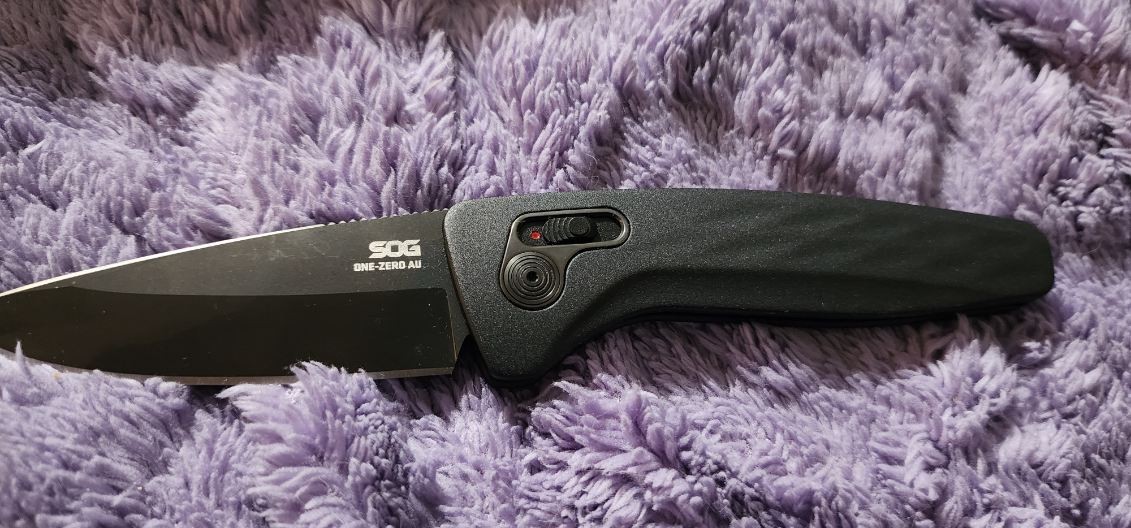 SOG One-Zero AU Automatic Pocketknife Black Plain Edge Drop Point