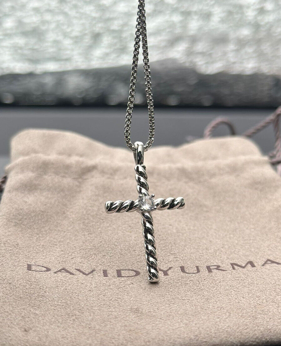 David Yurman Crossover Cross Necklace With Pave Diamonds Sterling Silver 925
