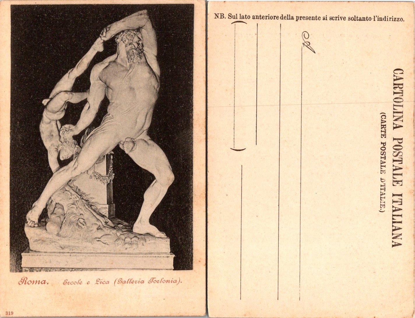 Roma Ercole e Lica Postcard Vintage Italian Galleria Torlonia Unposted Rare Roma Ercole e Lica Postcard Vintage Italian Galleria Torlonia Unposted Rare