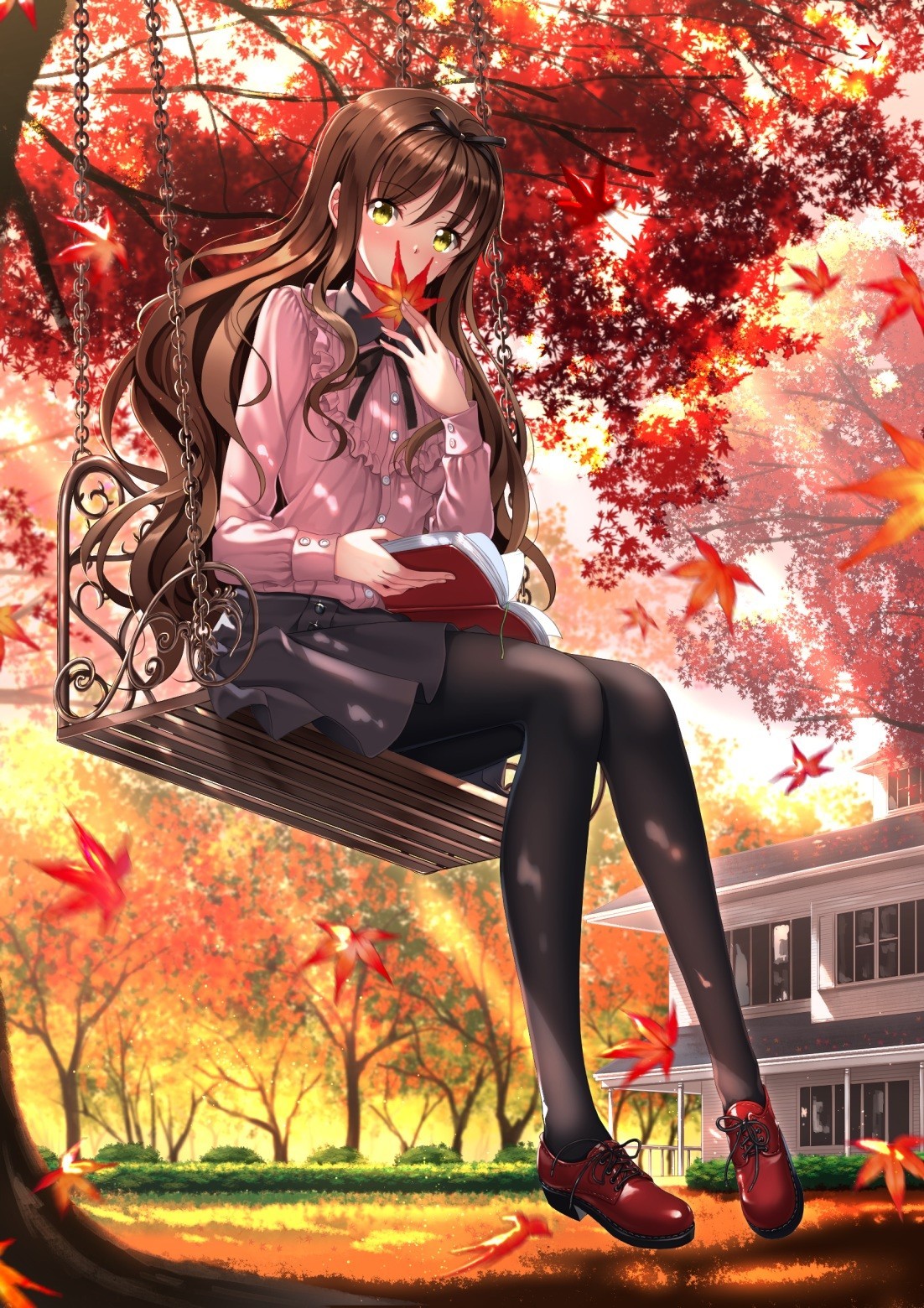 Anime girls skirt stockings long hair brunette yellow Custom Gaming 11x17 Poster Anime girls skirt stockings long hair brunette yellow Custom Gaming 11x17 Poster