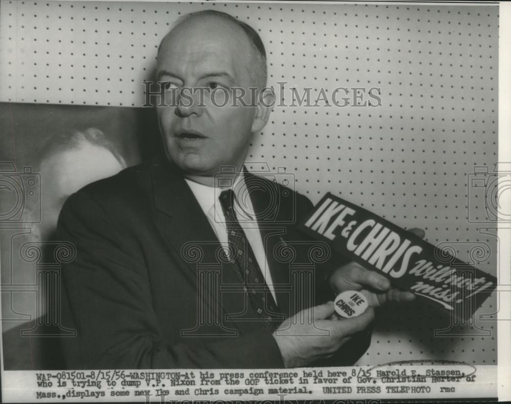 1956 Press Photo Harold Stassen shows support for Governor Christian Herter