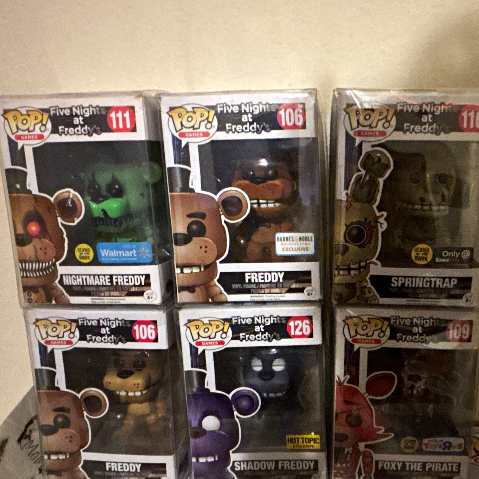 FunkoPop Five nights at Freddy’s some have slight dmg idk what the blue is n pic
