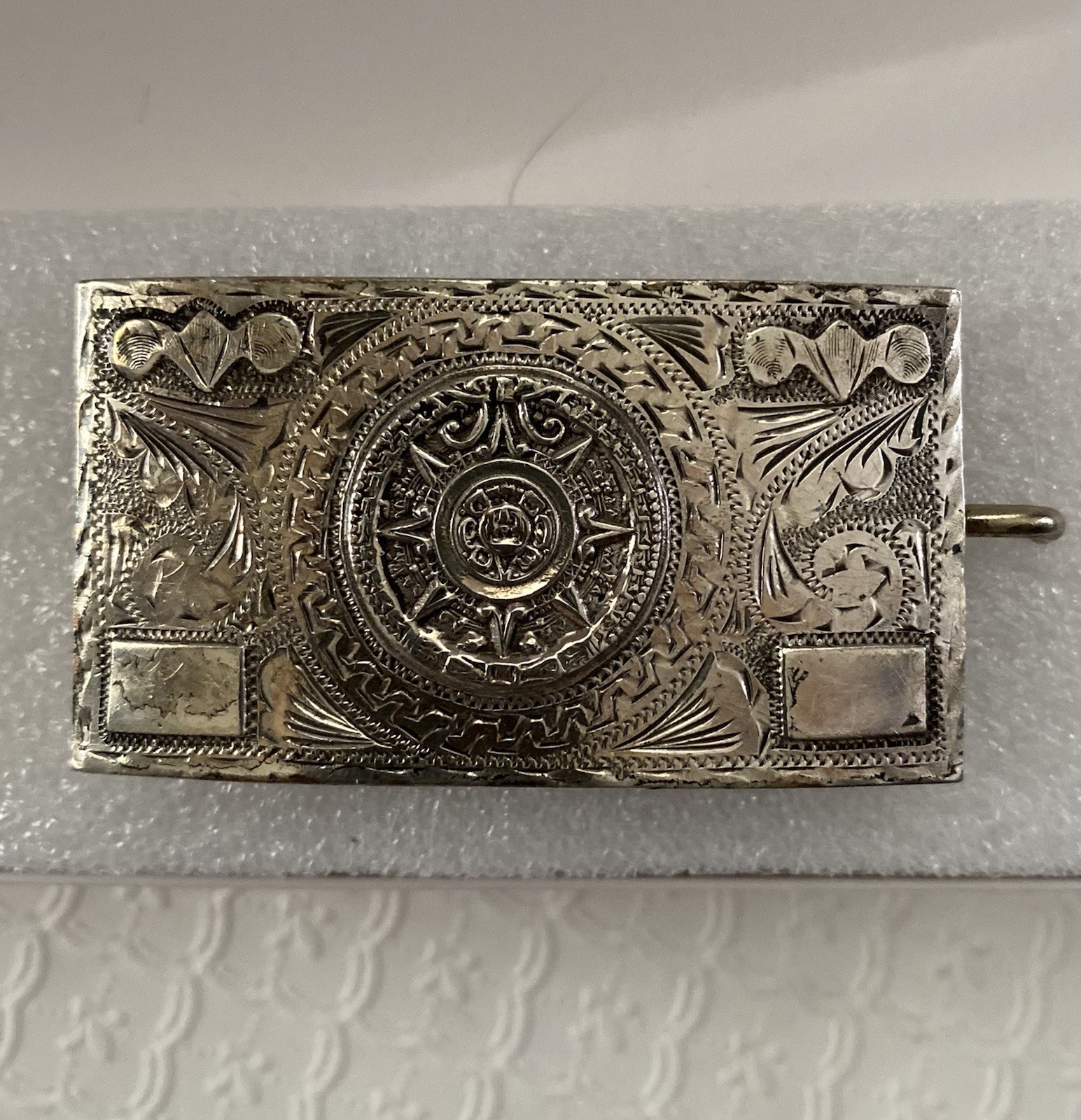 Vtg JCL Mexico Guad Sterling.925 Belt Buckle Aztec Calendar