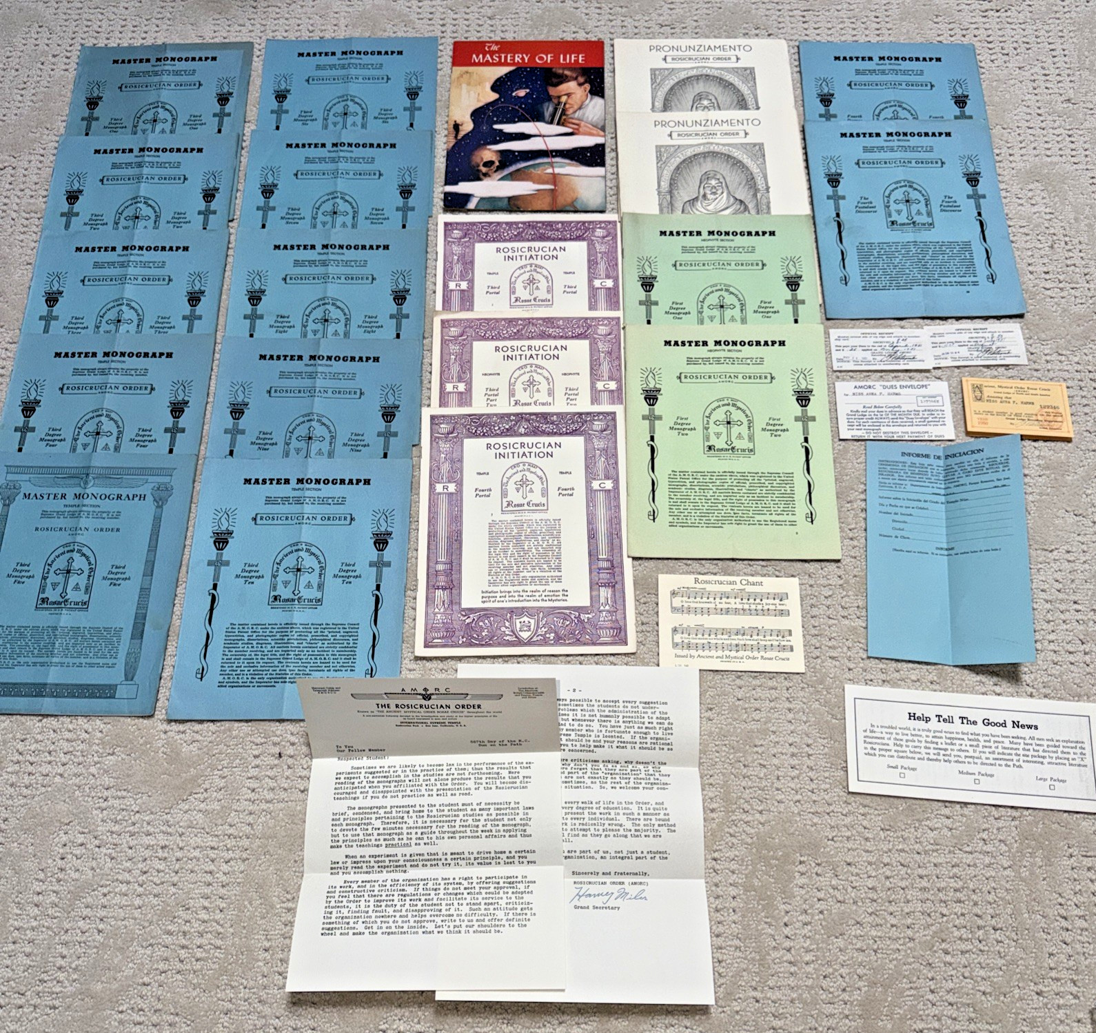 28 - 1950s ROSICRUCIAN ORDER Books & Documents MASTER MONOGRAPH / Letter / Cards