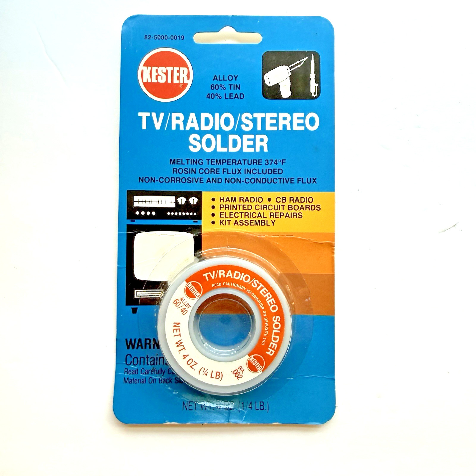 Vintage Kester TV Radio Stereo Rosin Core Solder 4 oz 60 Tin/40 Lead NOS Carded
