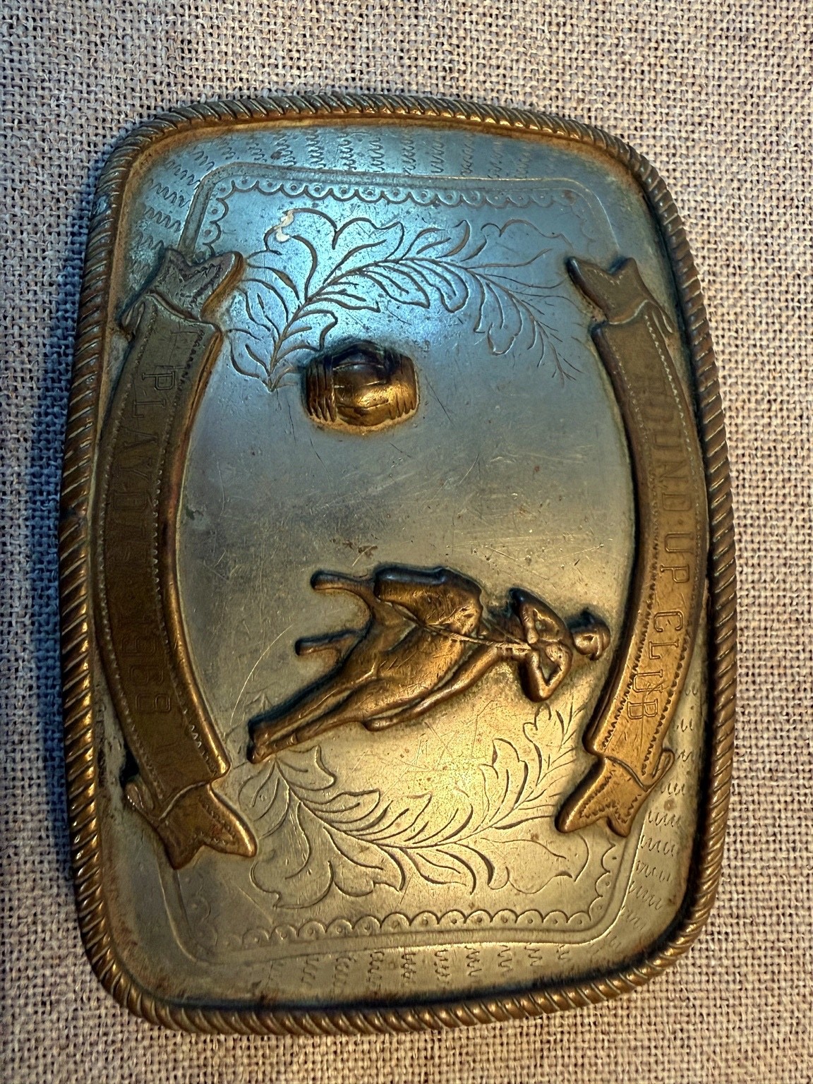Two Vintage  Round-Up Club Playday Rodeo Trophy Belt Buckles