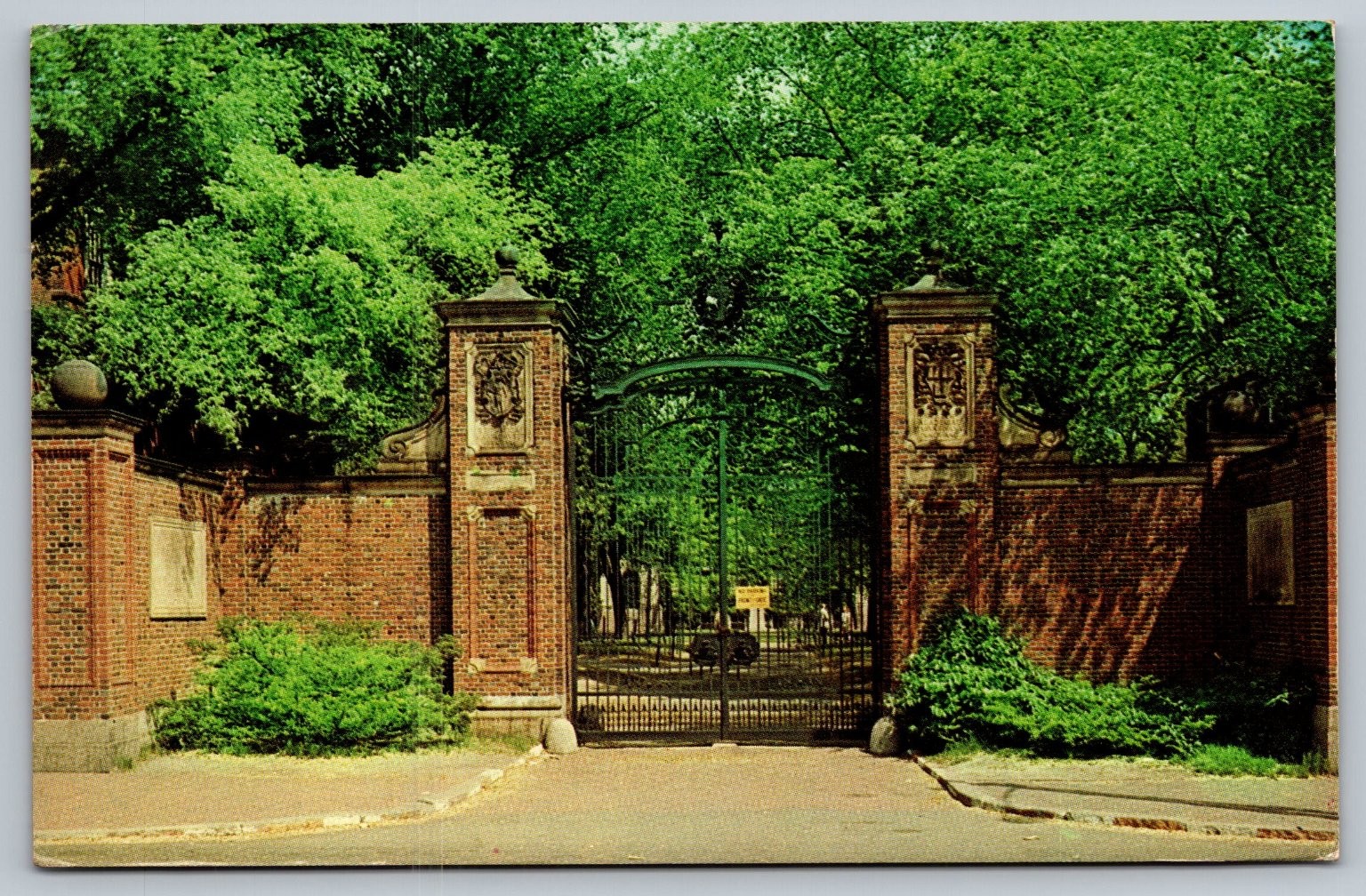 Vintage Johnston Gate Harvard Yard Cambridge MA Postcard 1963