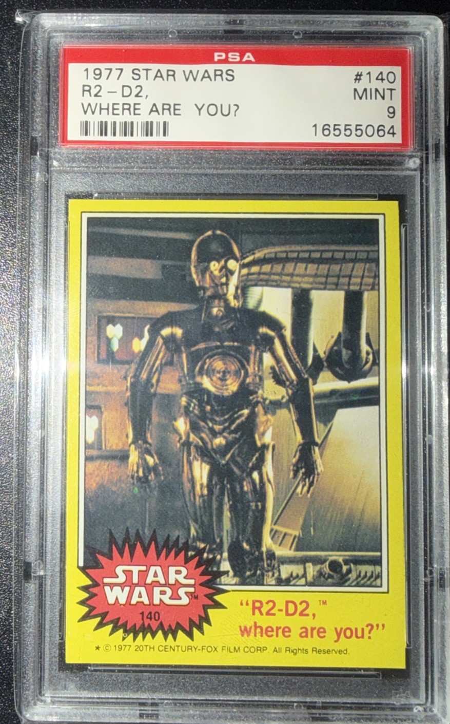 1977 Star Wars Card C3-PO Series 3 #140 R2-D2, Where Are You? PSA 9 Mint 1977 Star Wars Card C3-PO Series 3 #140 R2-D2, Where Are You? PSA 9 Mint