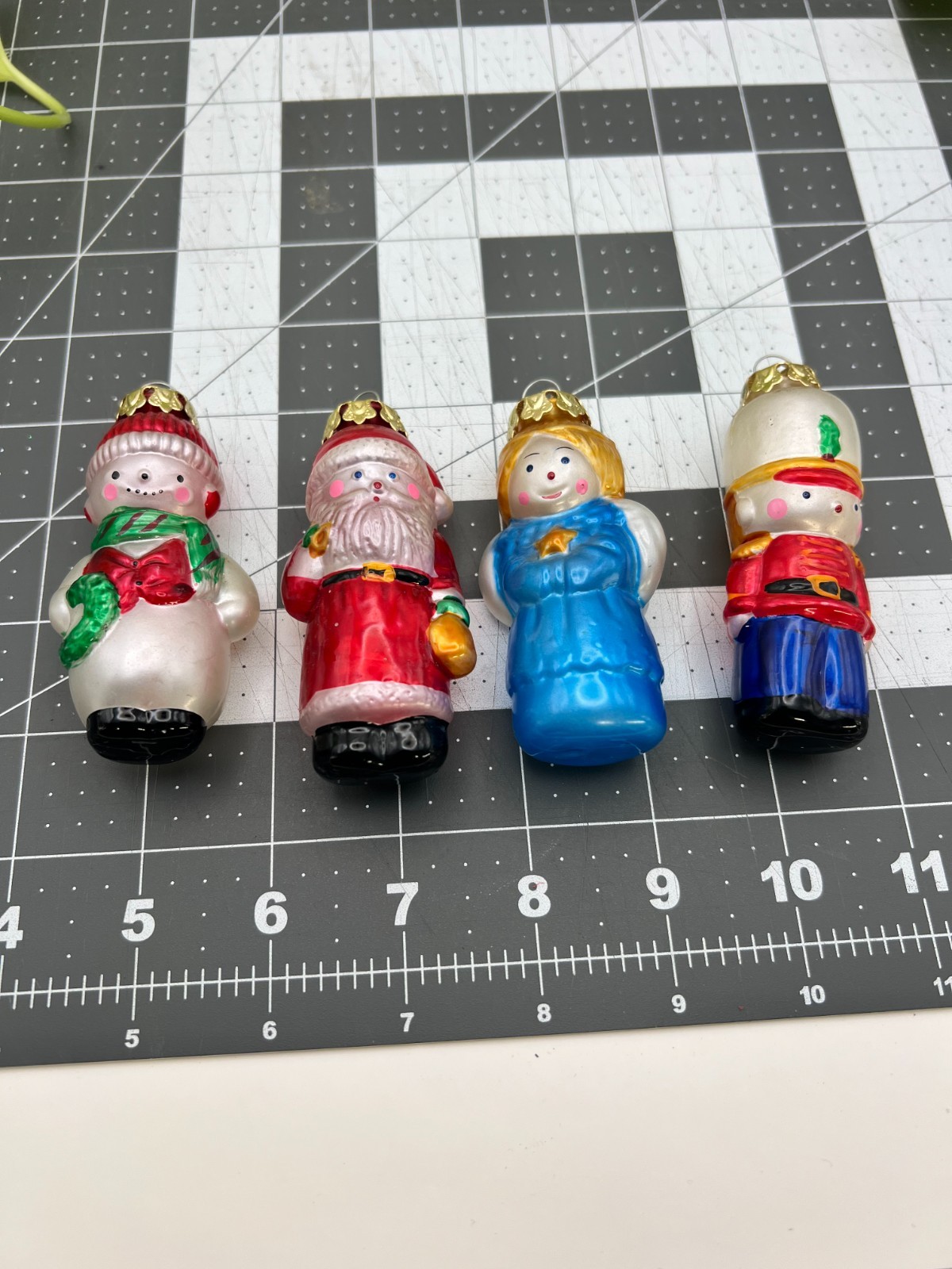 Vtg Silvestri Set Of 4 Glass Christmas Ornament Santa Snowman Angel Nutcracker