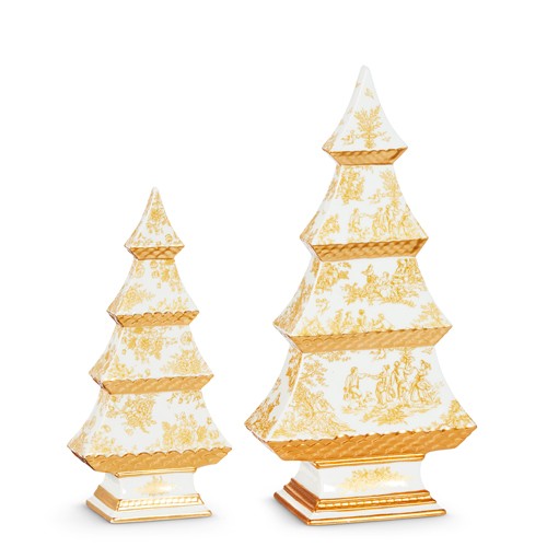 RAZ Imports White and Gold Chinoiserie Christmas Trees Set of 2