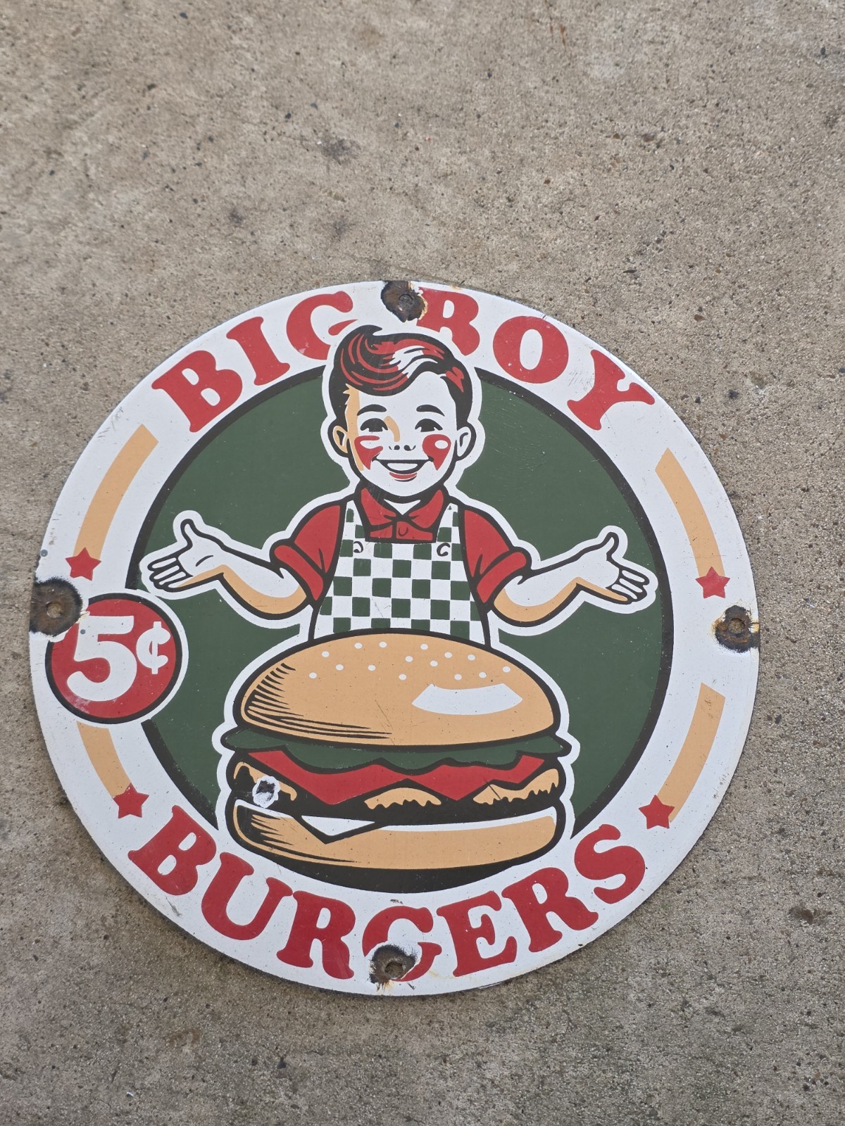 VINTAGE BIG BOY BURGERS PORCELAIN SIGN CAR GAS TRUCK OIL MOTORCYCLE 12 VINTAGE BIG BOY BURGERS PORCELAIN SIGN CAR GAS TRUCK OIL MOTORCYCLE 12