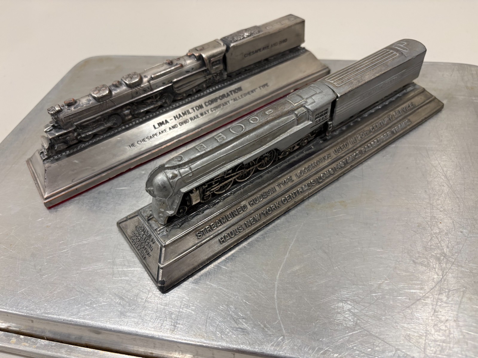 Vintage C &O Allegheny  and Streamlined Hudson AdvertisingLocomotive Paperweight