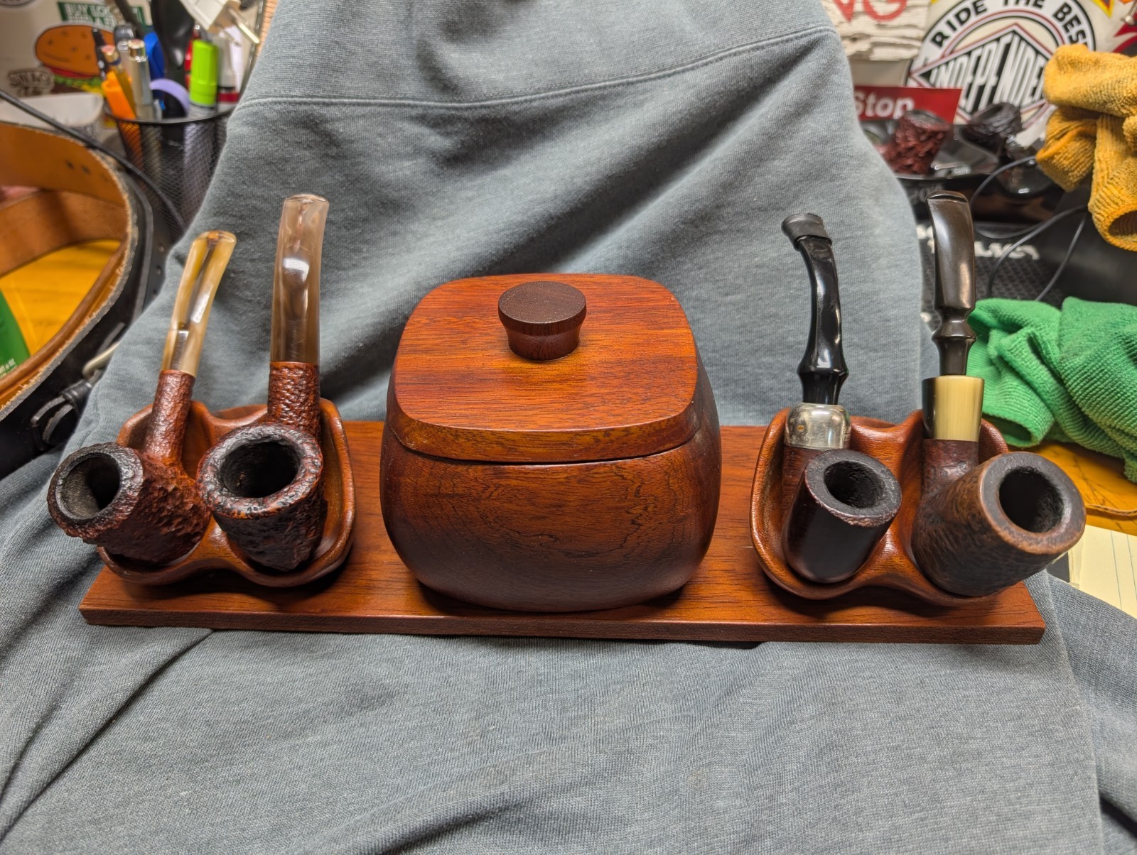 Vintage RO-EL Wooden 6 PIPE Stand Wood Humidor Tobacco pipes sold separately 