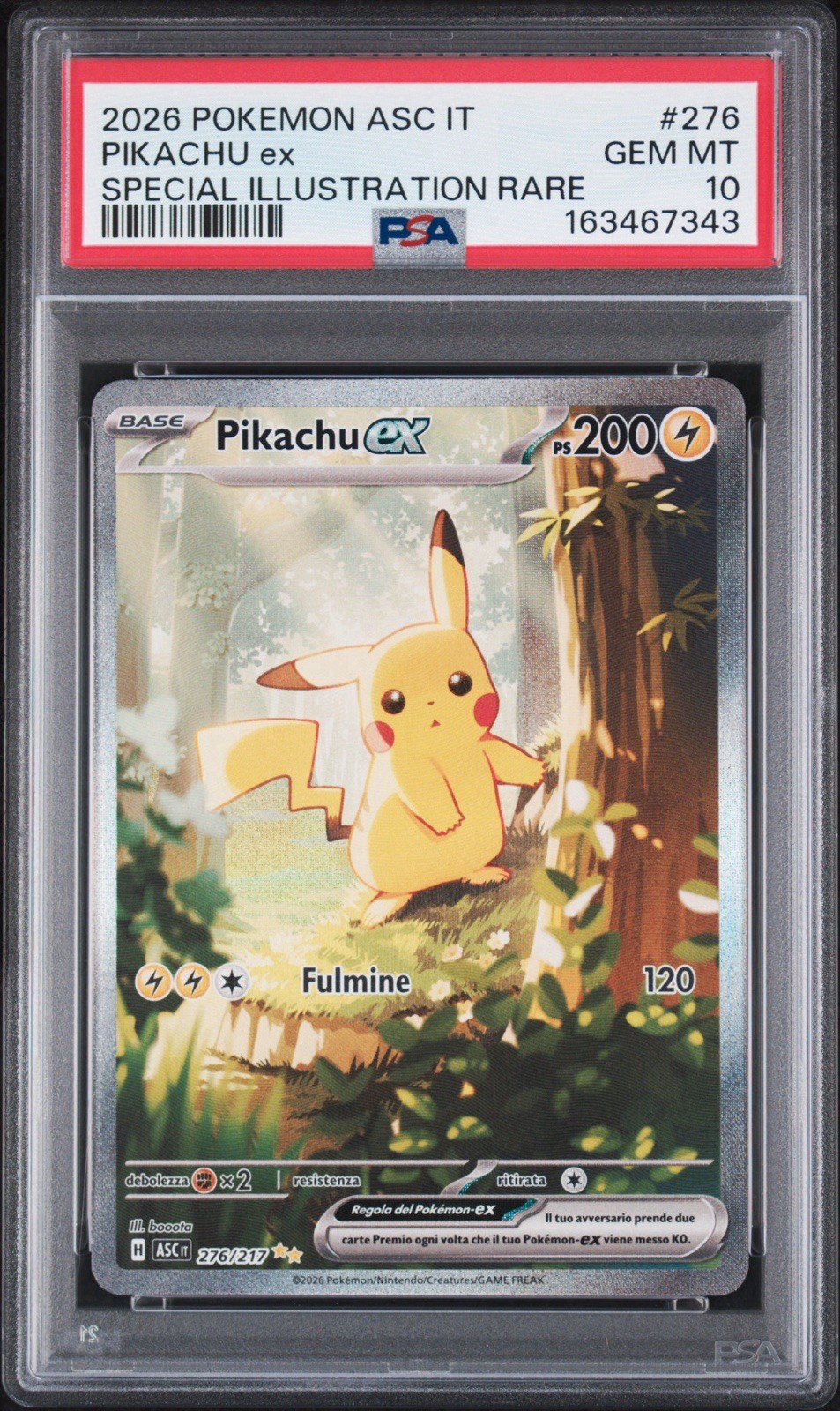Pikachu ex PSA 10 Special Illustration Rare 2026 ASC IT Italiano #276/217