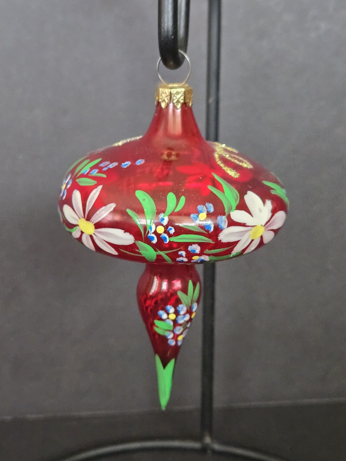 ANTIQUE RARE HAND PAINTED HANDBLOWN ITALIAN GILTTER FLOWERS CHRISTMAS ORNAMENT ANTIQUE RARE HAND PAINTED HANDBLOWN ITALIAN GILTTER FLOWERS CHRISTMAS ORNAMENT