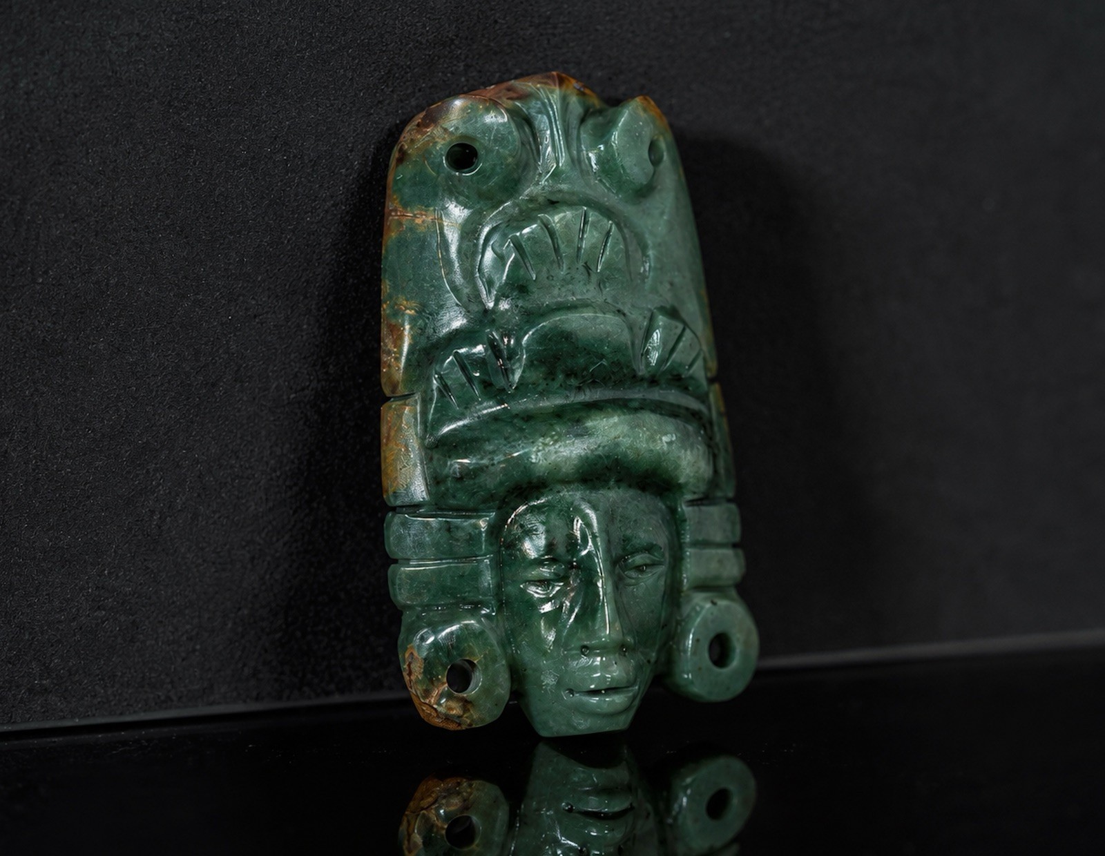 Handcrafted Mayan warrior Pendant made from 100% Natural Blue Jade 3 inch Tall
