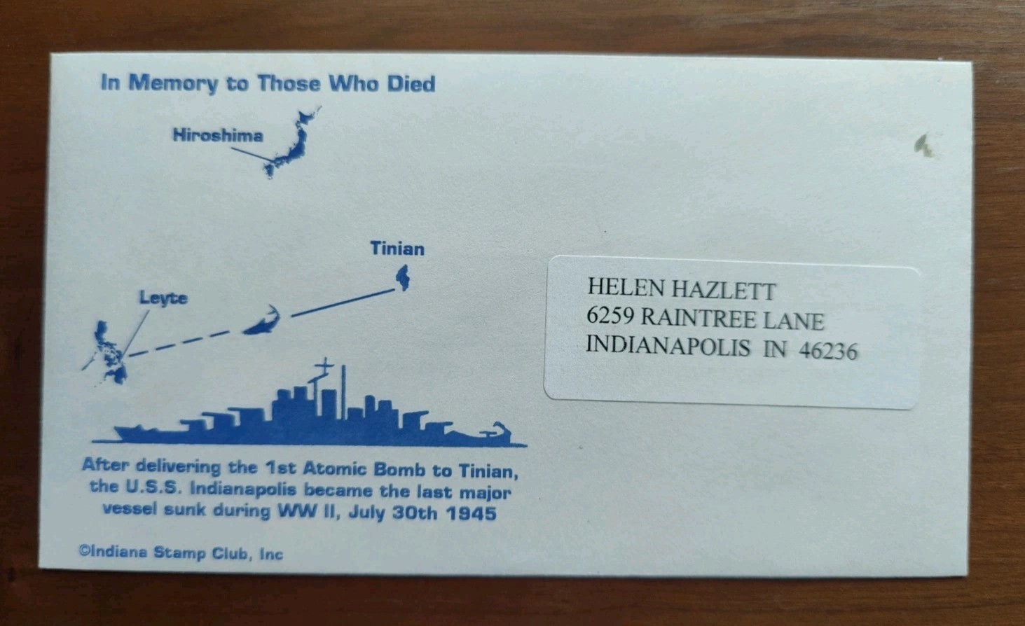 Commemorative Envelope USS Indianapolis July 30, 1945 