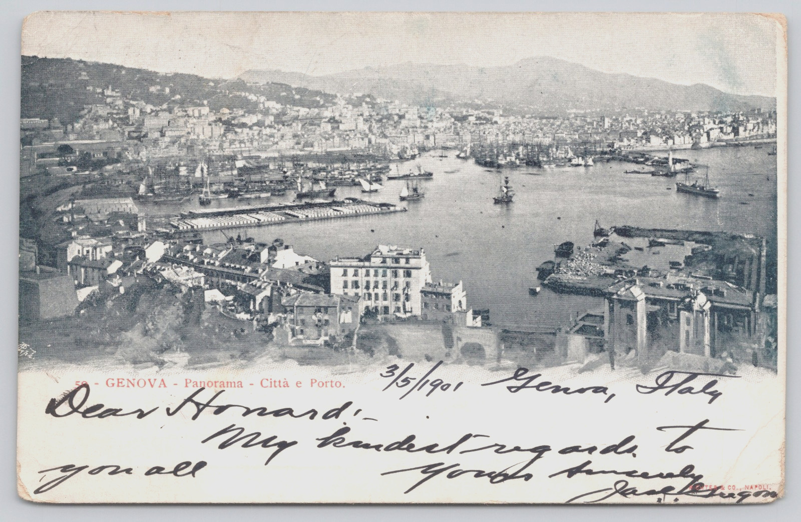 Italy Genova Genoa, Panoramic Aerial View, Port, Ships, UDB Posted 1901