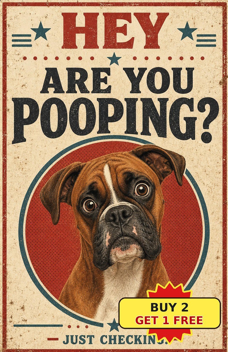 Boxer Dog Are You Pooping Funny Bathroom Toilet Metal Tin Sign