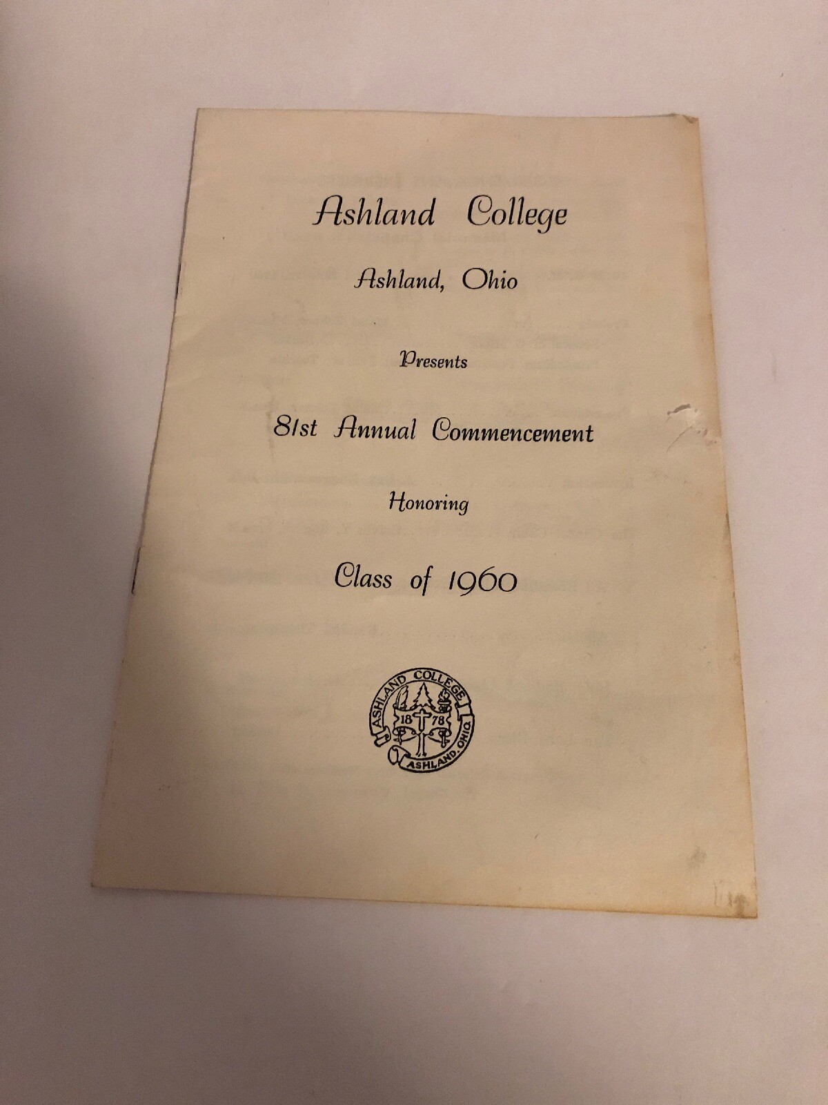 1960 Ashland College Commencement Program
