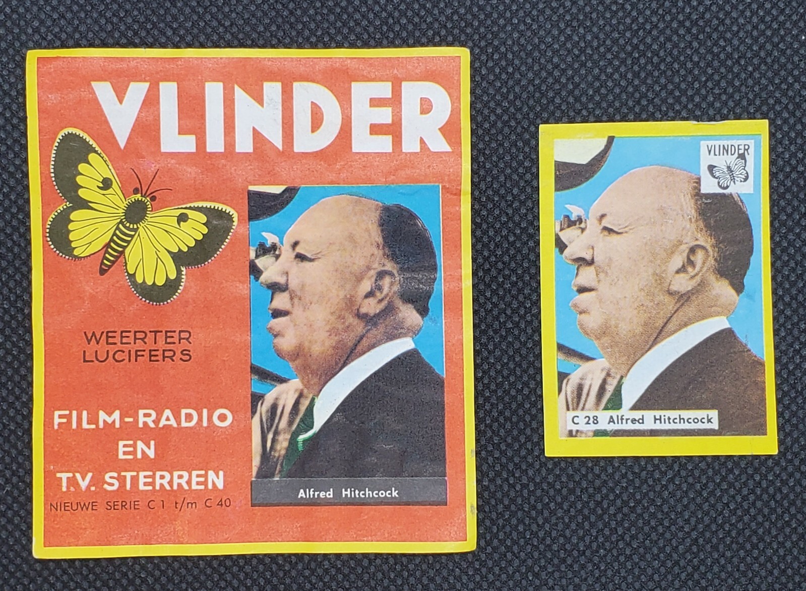 Alfred Hitchcock 1966 Vlinder Film TV Stars Large & Small Matchbox Labels Psycho