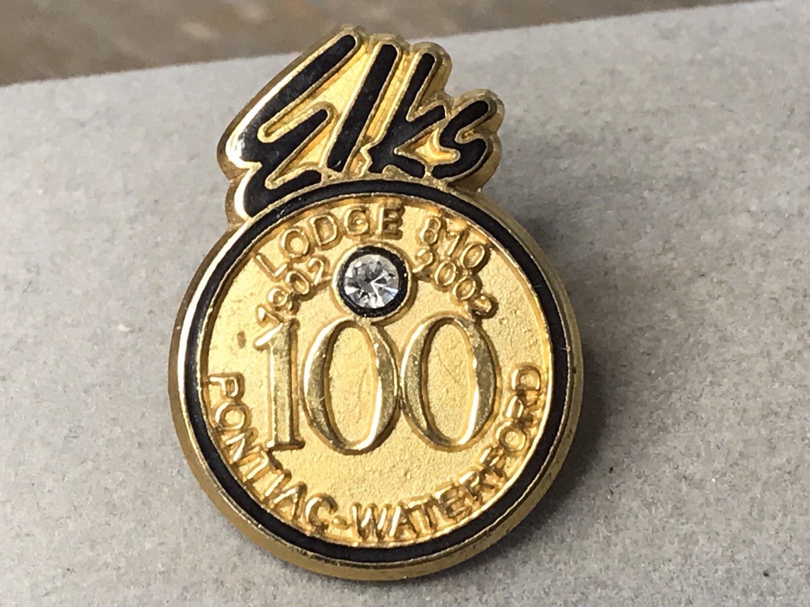 BPOE Elks 100 Year Pin, Lodge #810, Pontiac - Waterford, Michigan, 1902-2002