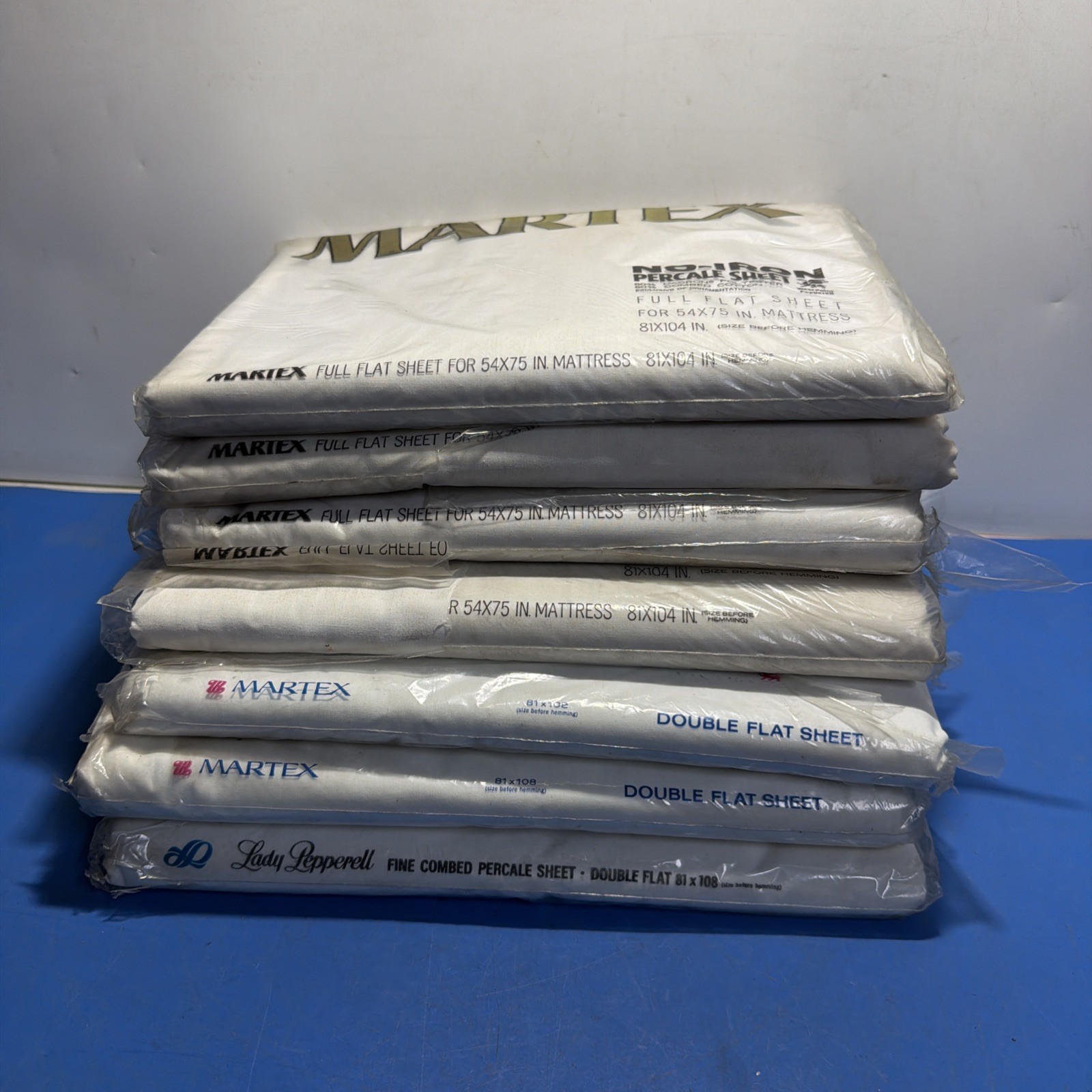 Lot 7 Vintage Martex Flat Sheets NOS Full Double + Lady Pepperell AS-IS