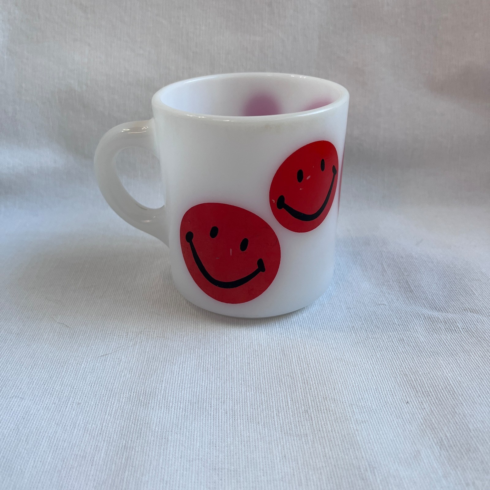 Vintage 1970s White Milk Glass Smiley Face Mug 3 1/2\