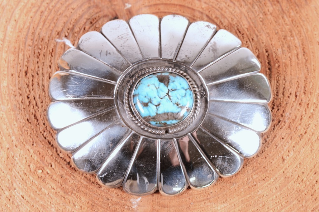Larger Navajo Sterling Silver & Morenci Turquoise Belt Buckle ca. 1970