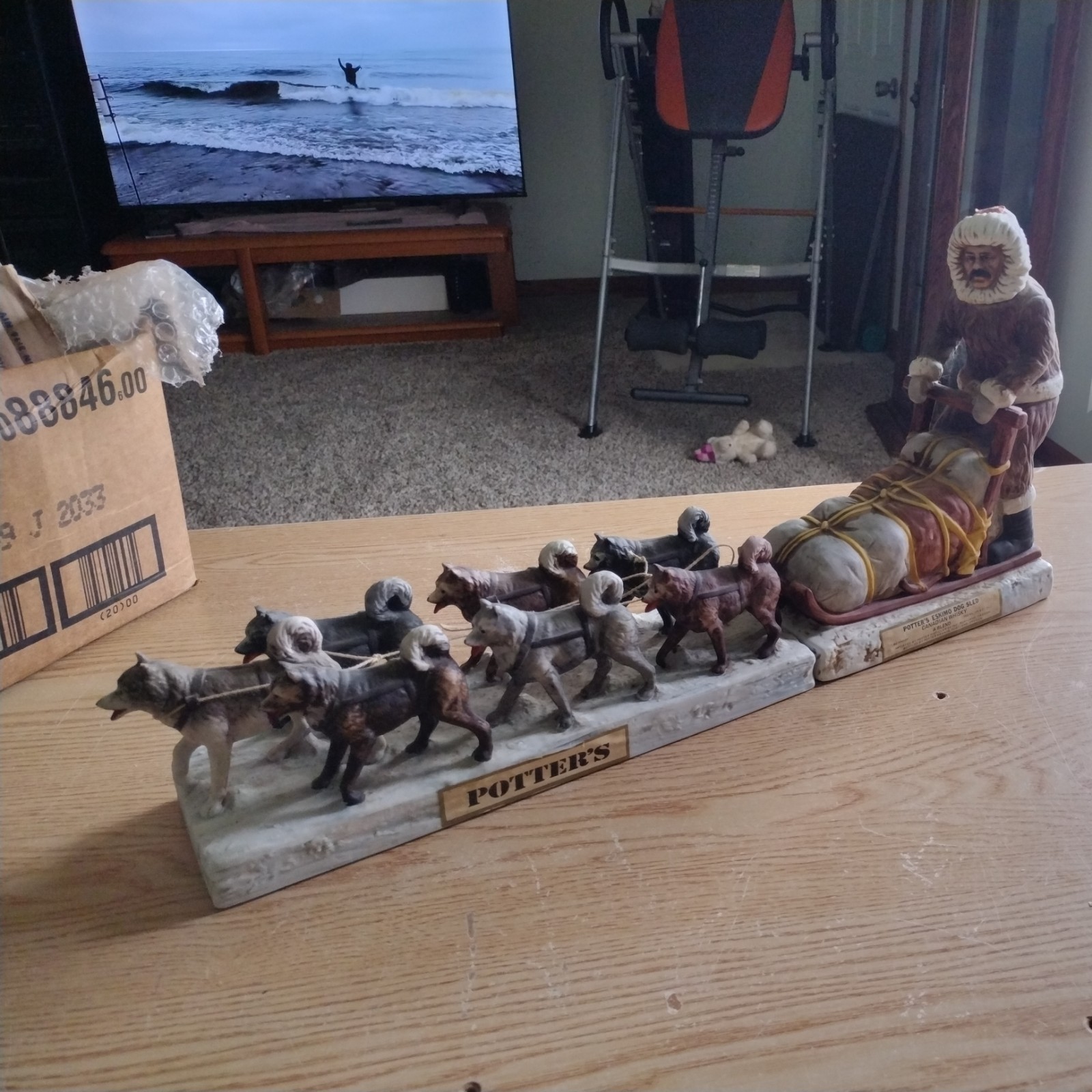Potters Eskimo Dog Sled Decanter With Huskie Dog Large Two Pieces Vintage Eskimo