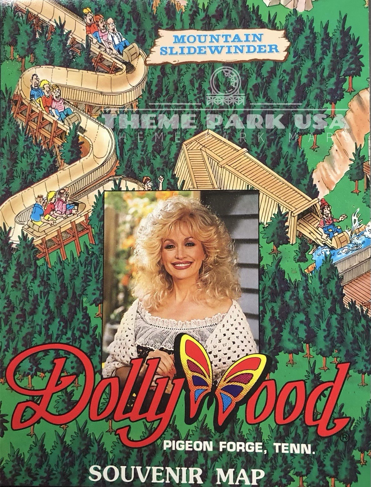 1989 DOLLYWOOD Vintage Theme Park Souvenir Map Pigeon Forge TN Dolly Parton